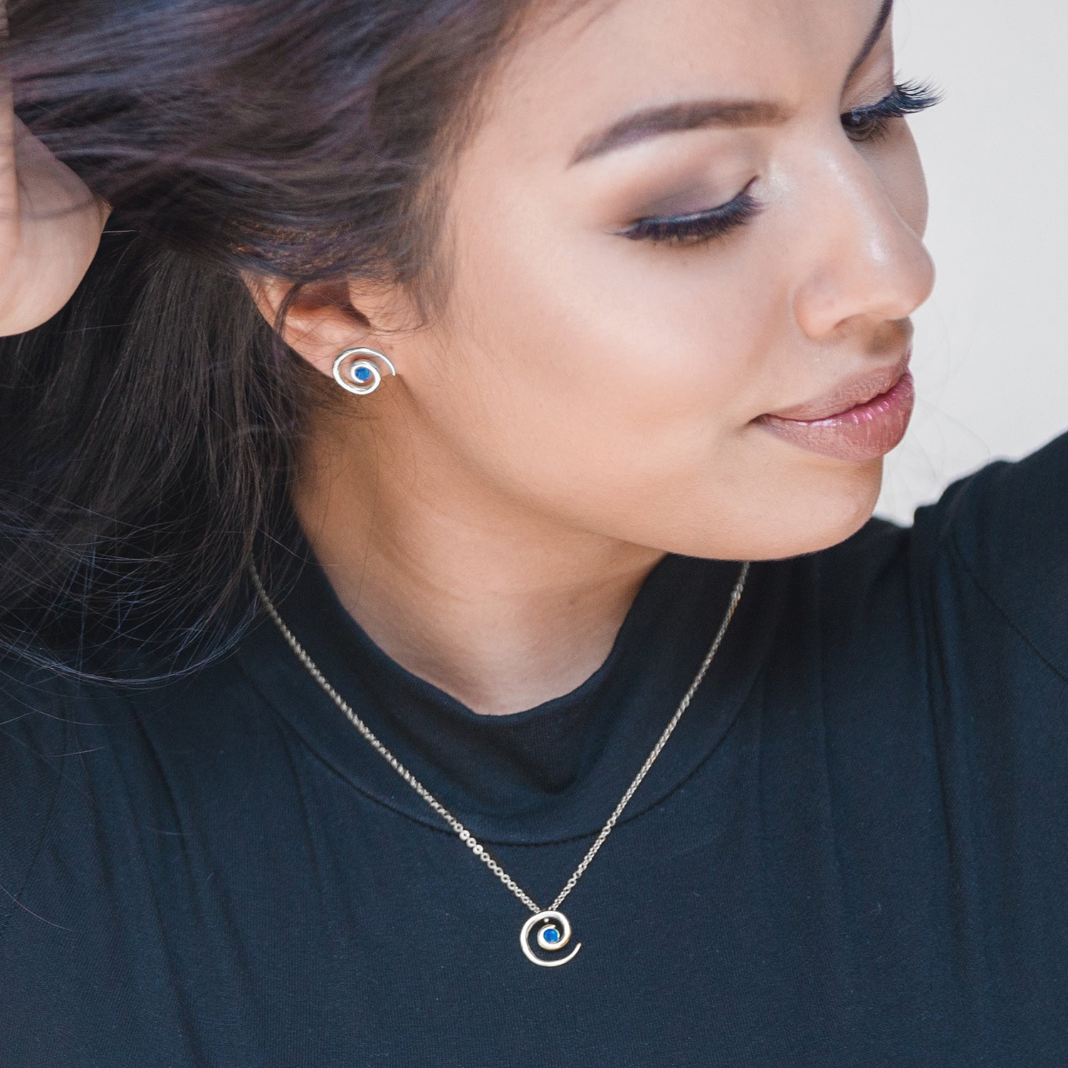 Sterling Silver Spiral Sapphire Necklace
