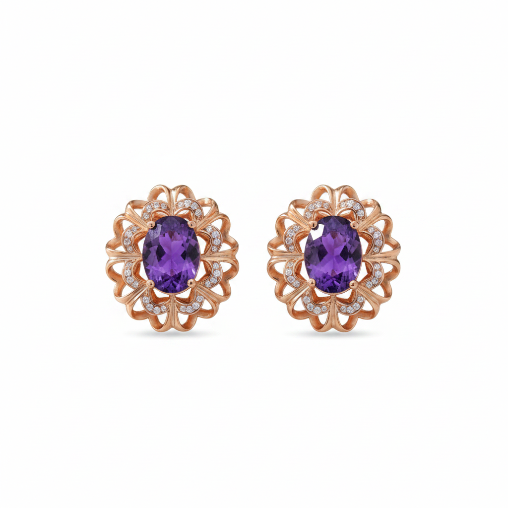 Purple Crystal & Cubic Zirconia 18K Rose Gold-Plated Floral Stud Earrings
