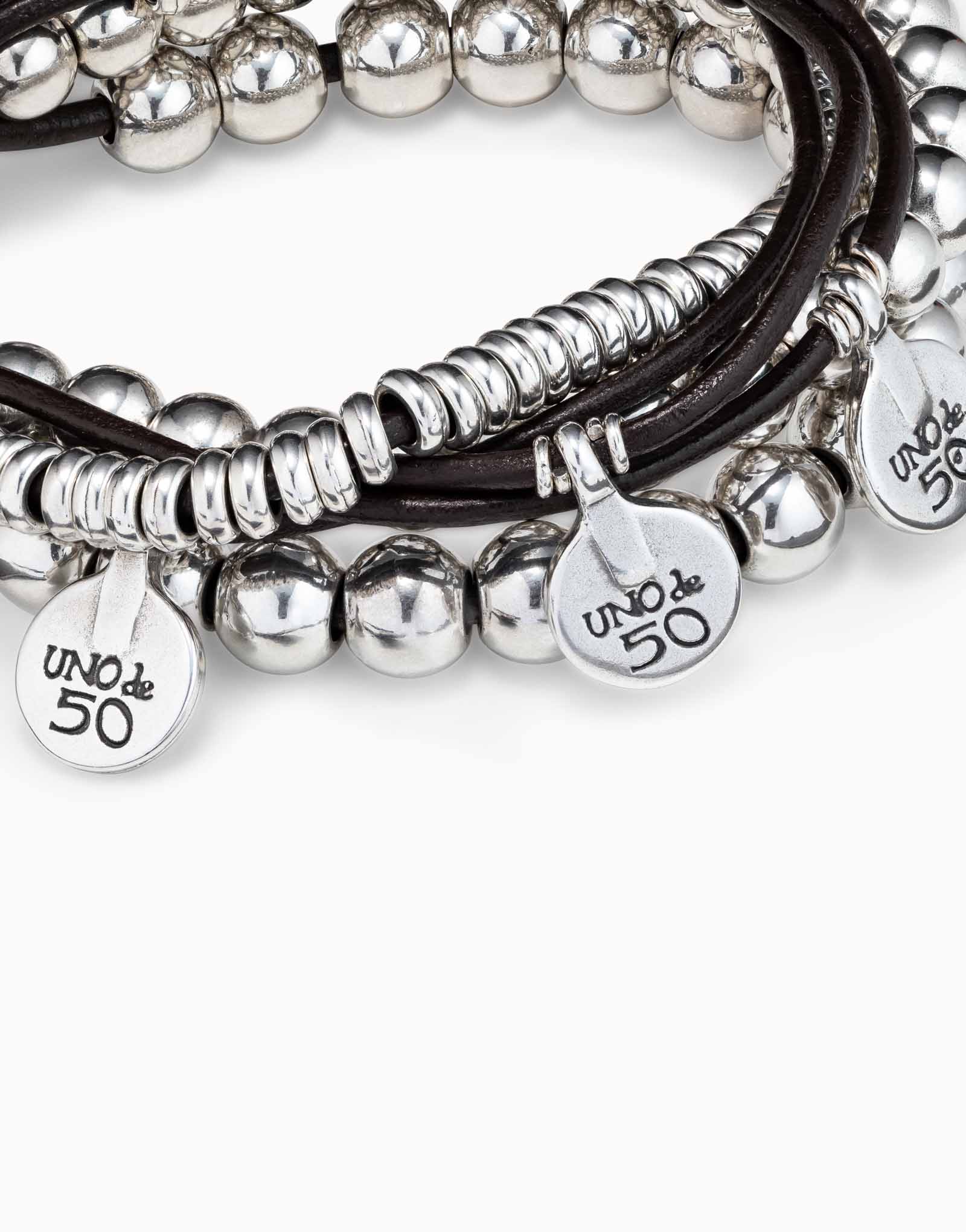 Leather beaded bracelet with charms