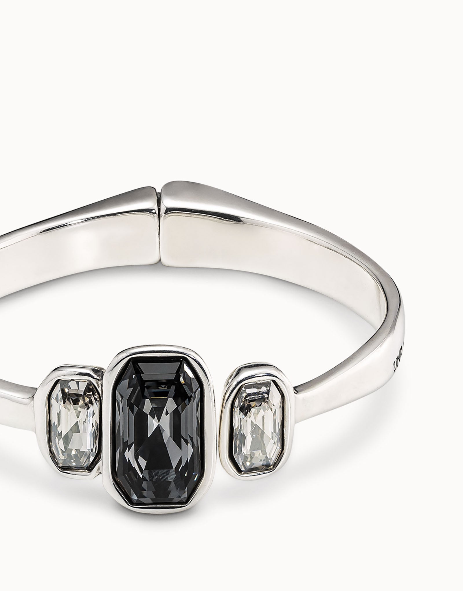 Bangle bracelet with hidden spring and crystals