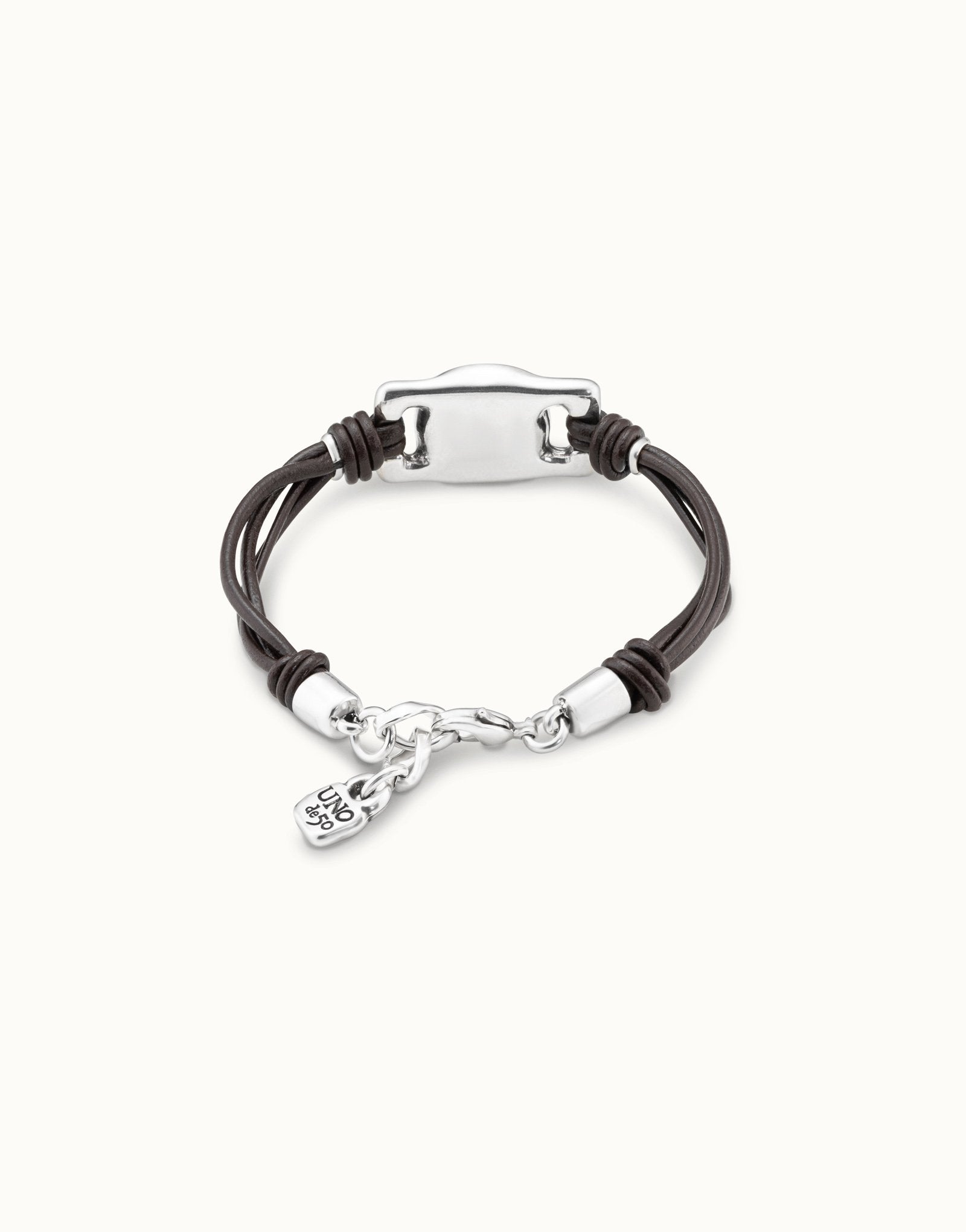 Brown leather bracelet with rectangular white bead