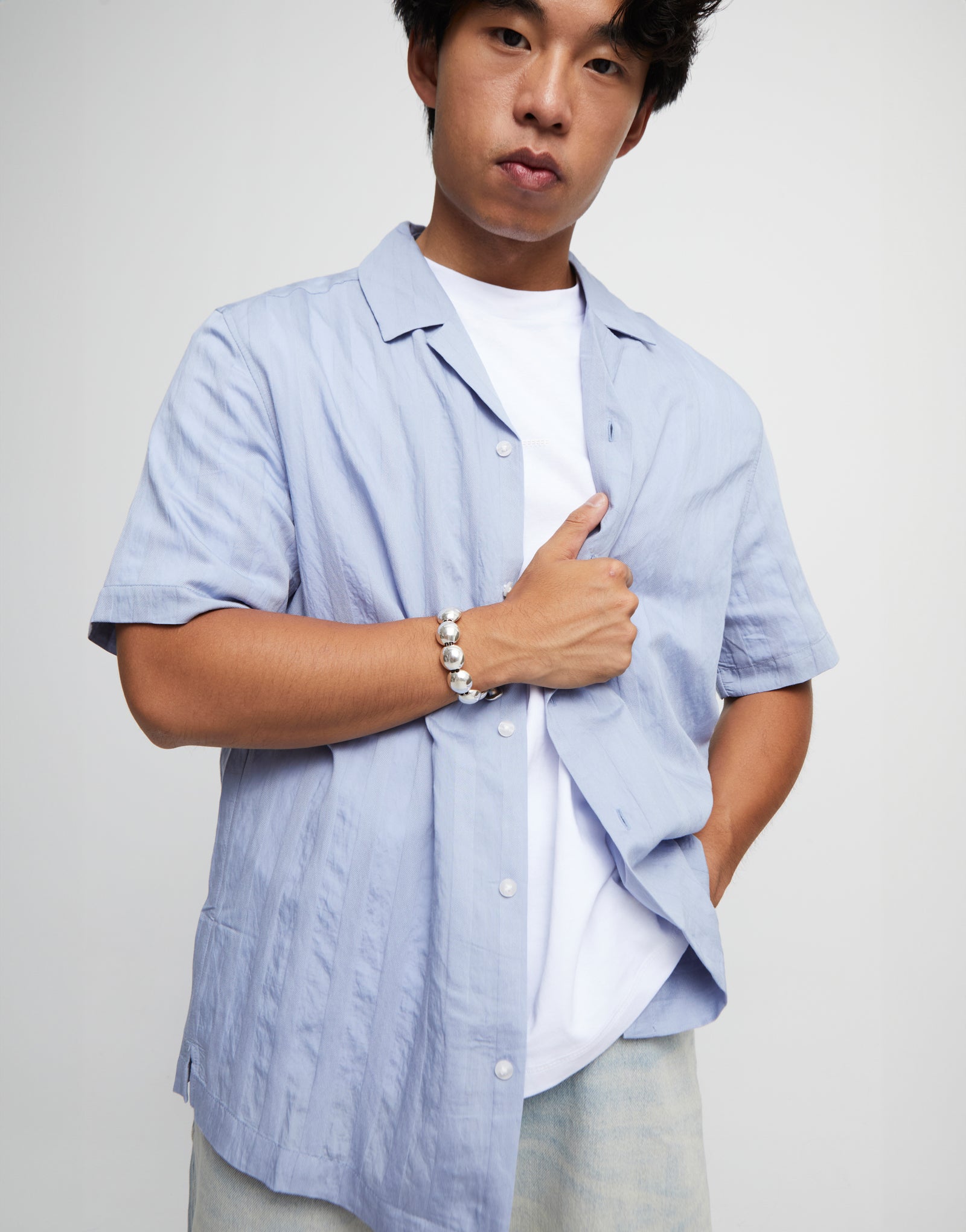 Leather bracelet with large round beads