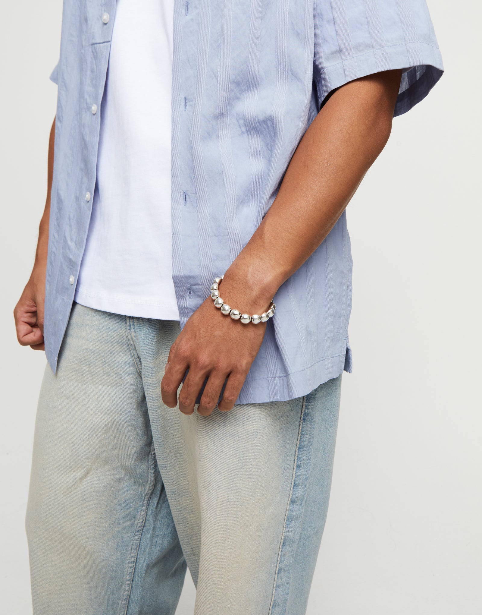 Leather bracelet with small round beads