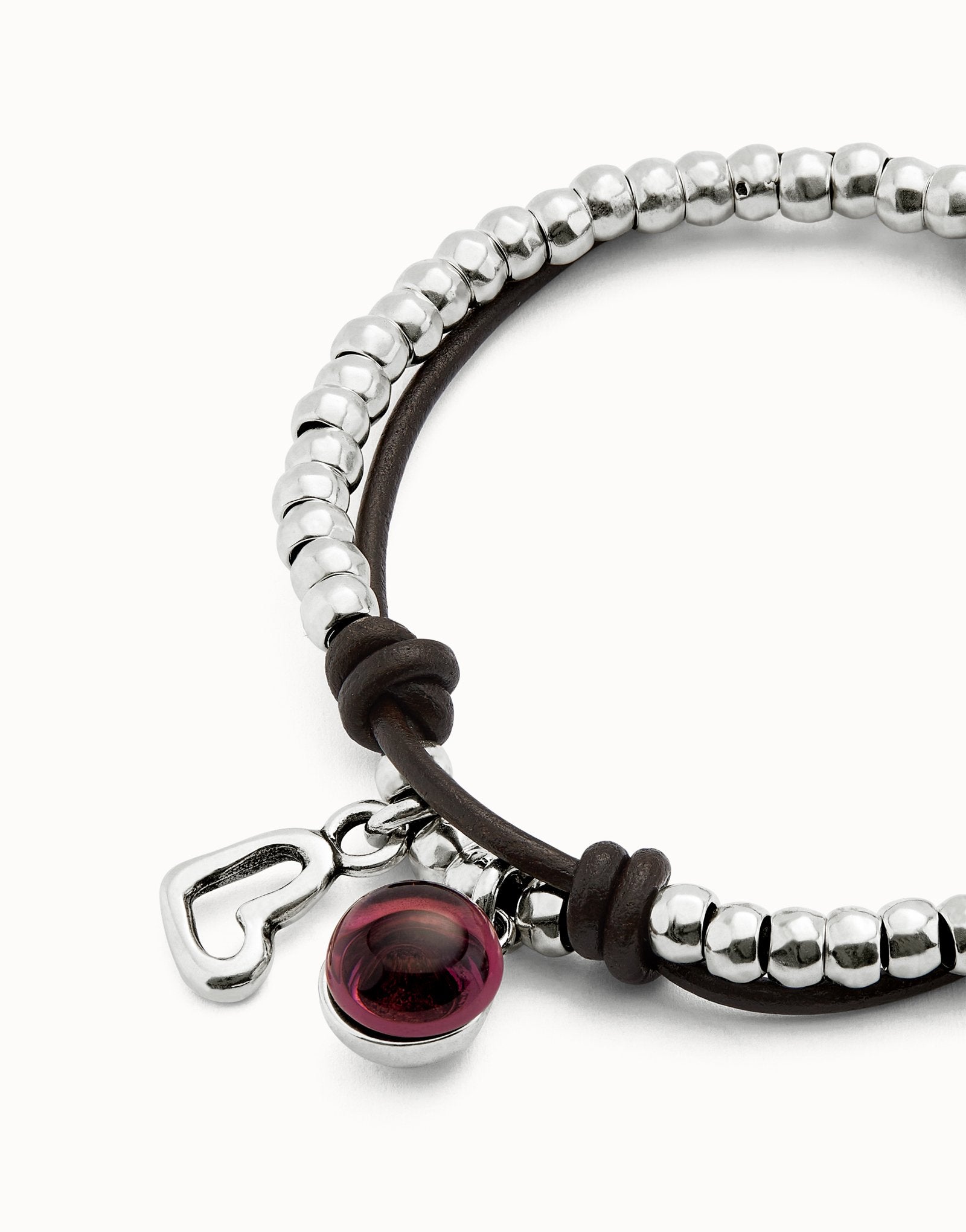 Leather beaded bracelet with purple murano glass