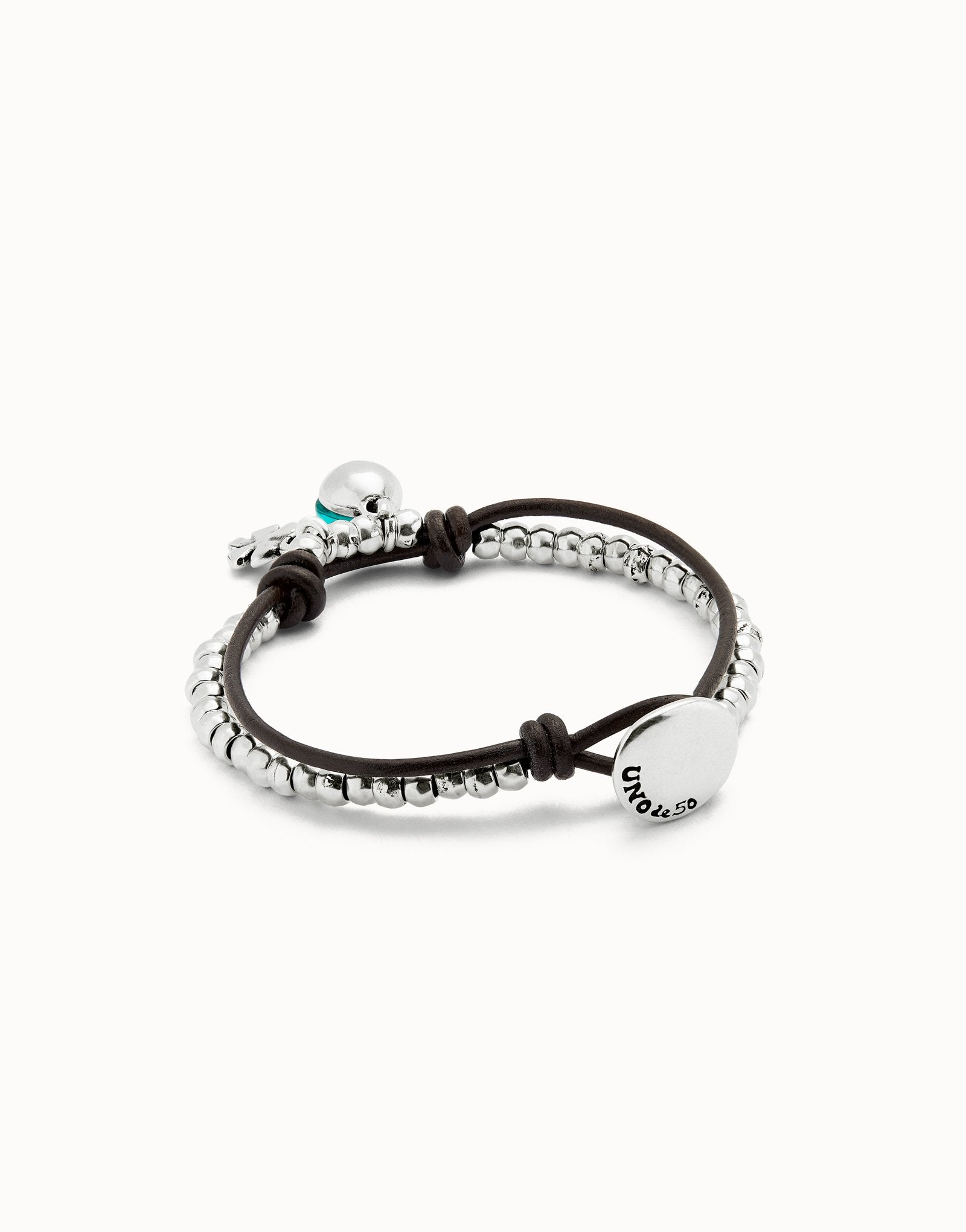 Leather beaded bracelet with green murano glass