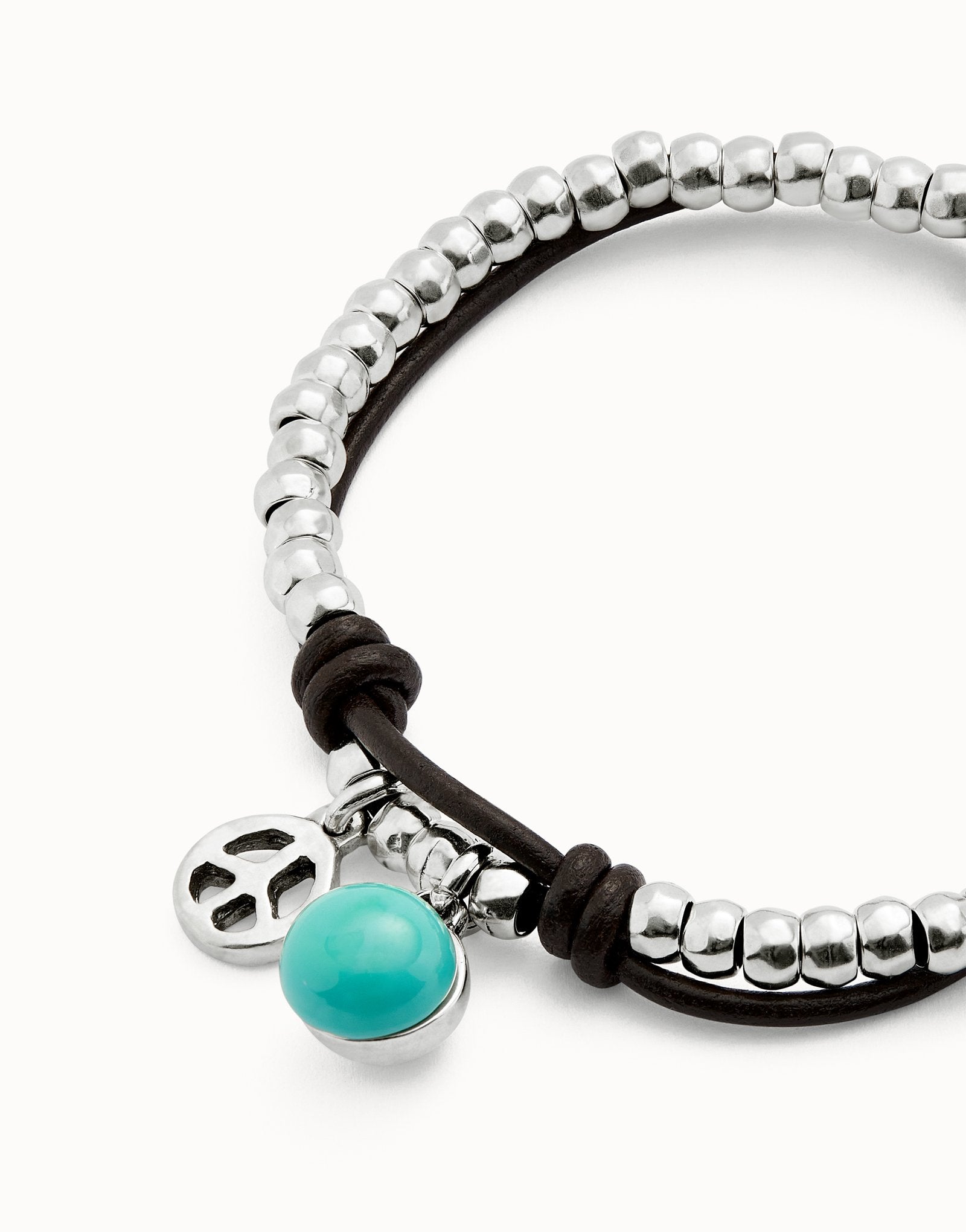 Leather beaded bracelet with turquoise murano glass