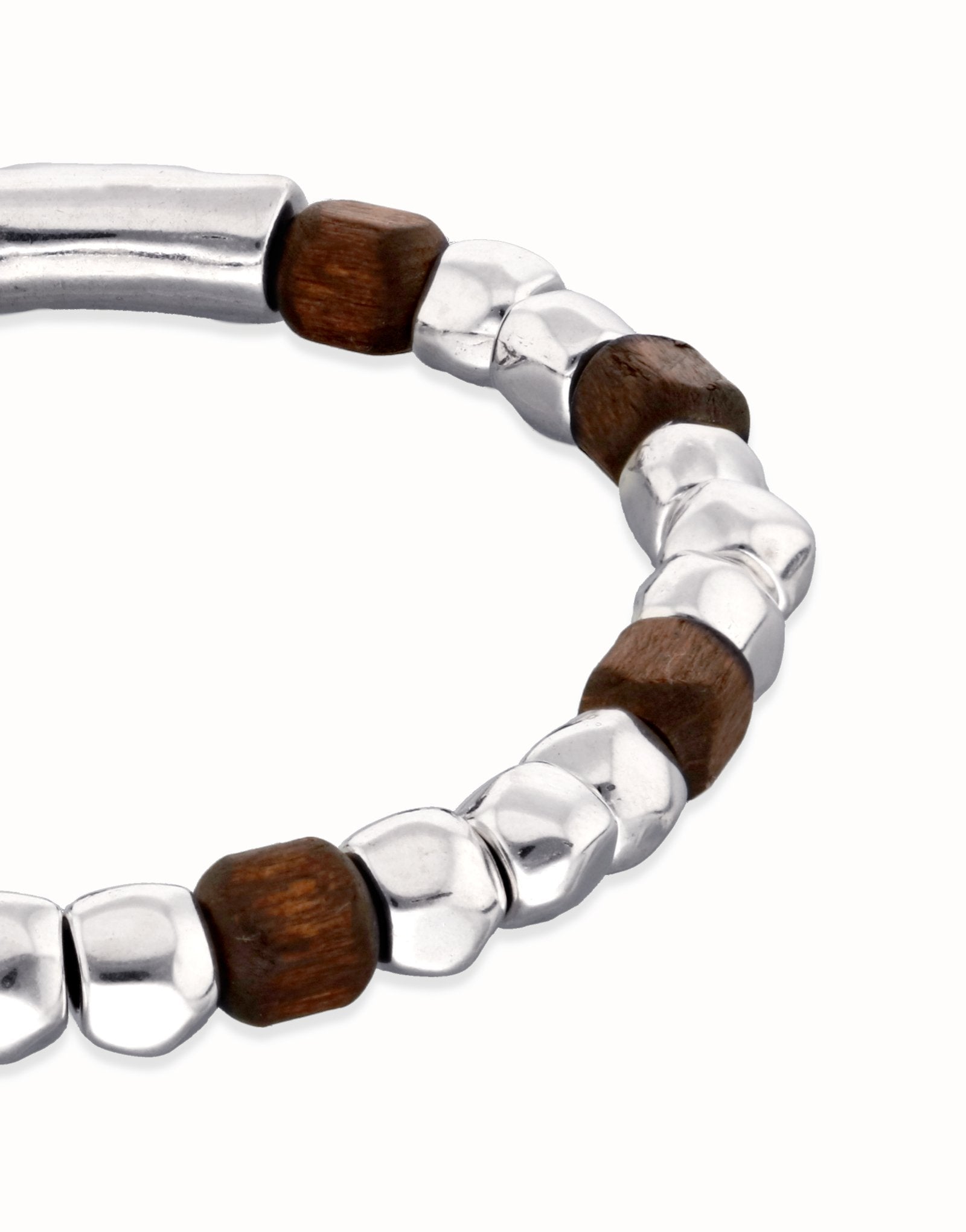Stretch bracelet with silver and wooden beads