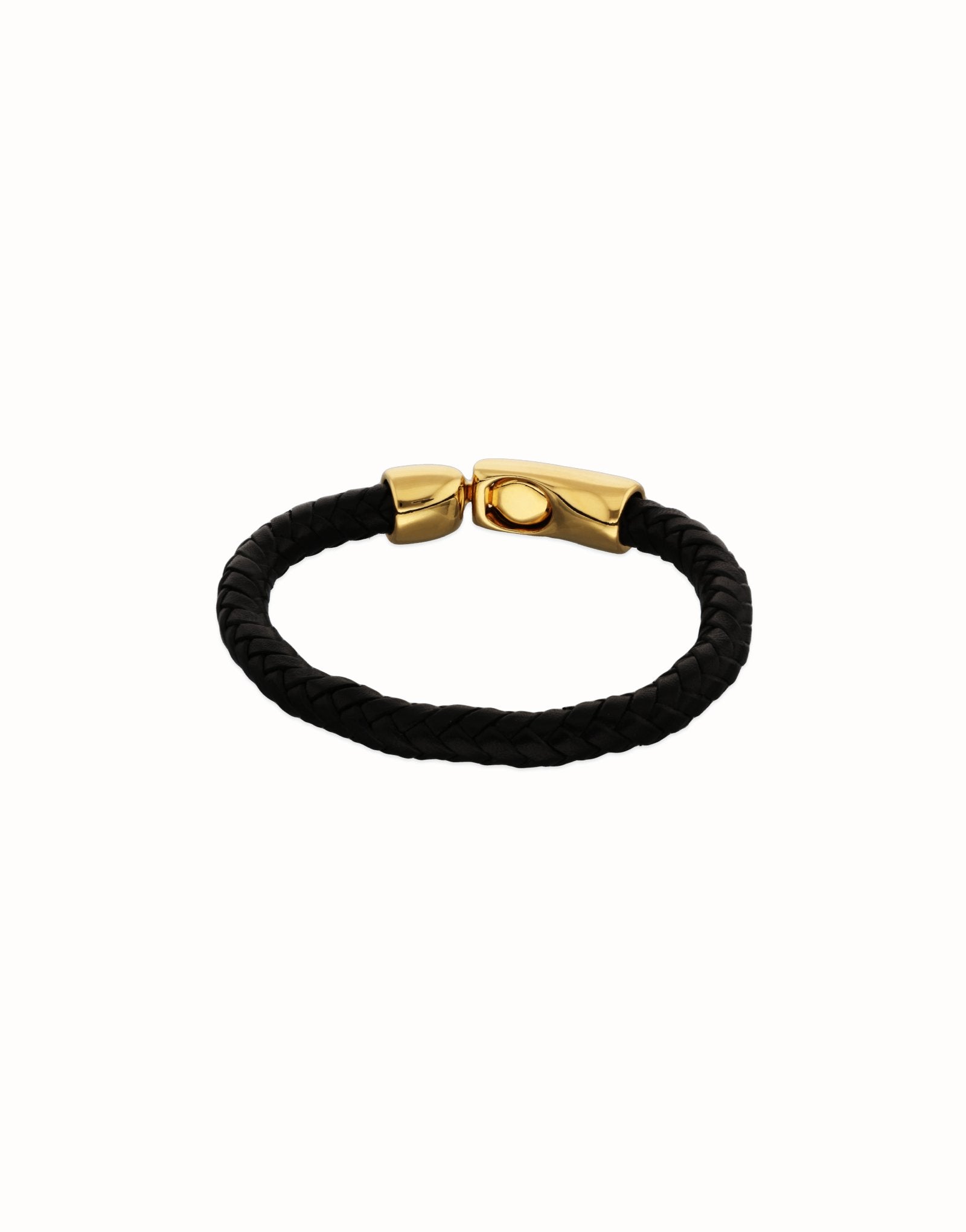 Leather braided bracelet with golden clasp