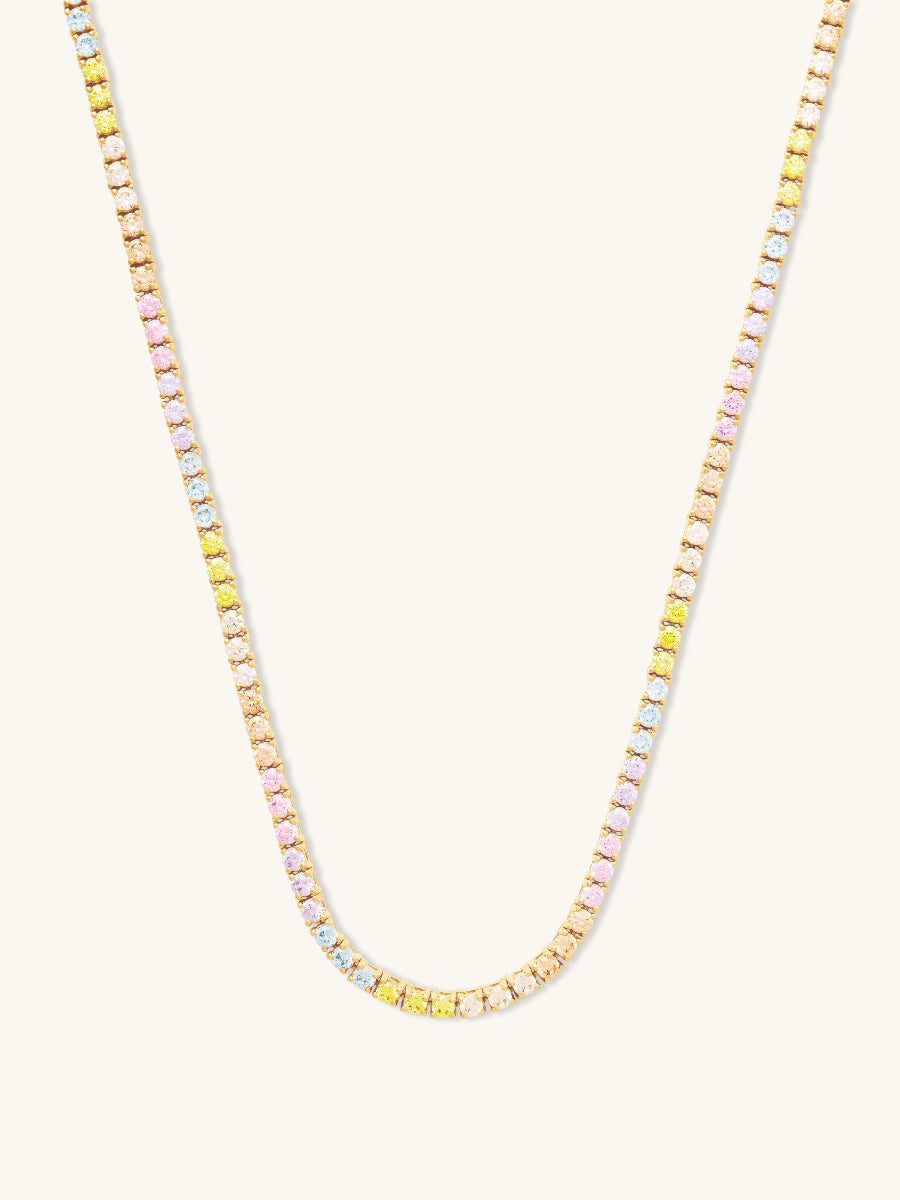 Pave 14K Gold Vermeil Rainbow Tennis Necklace