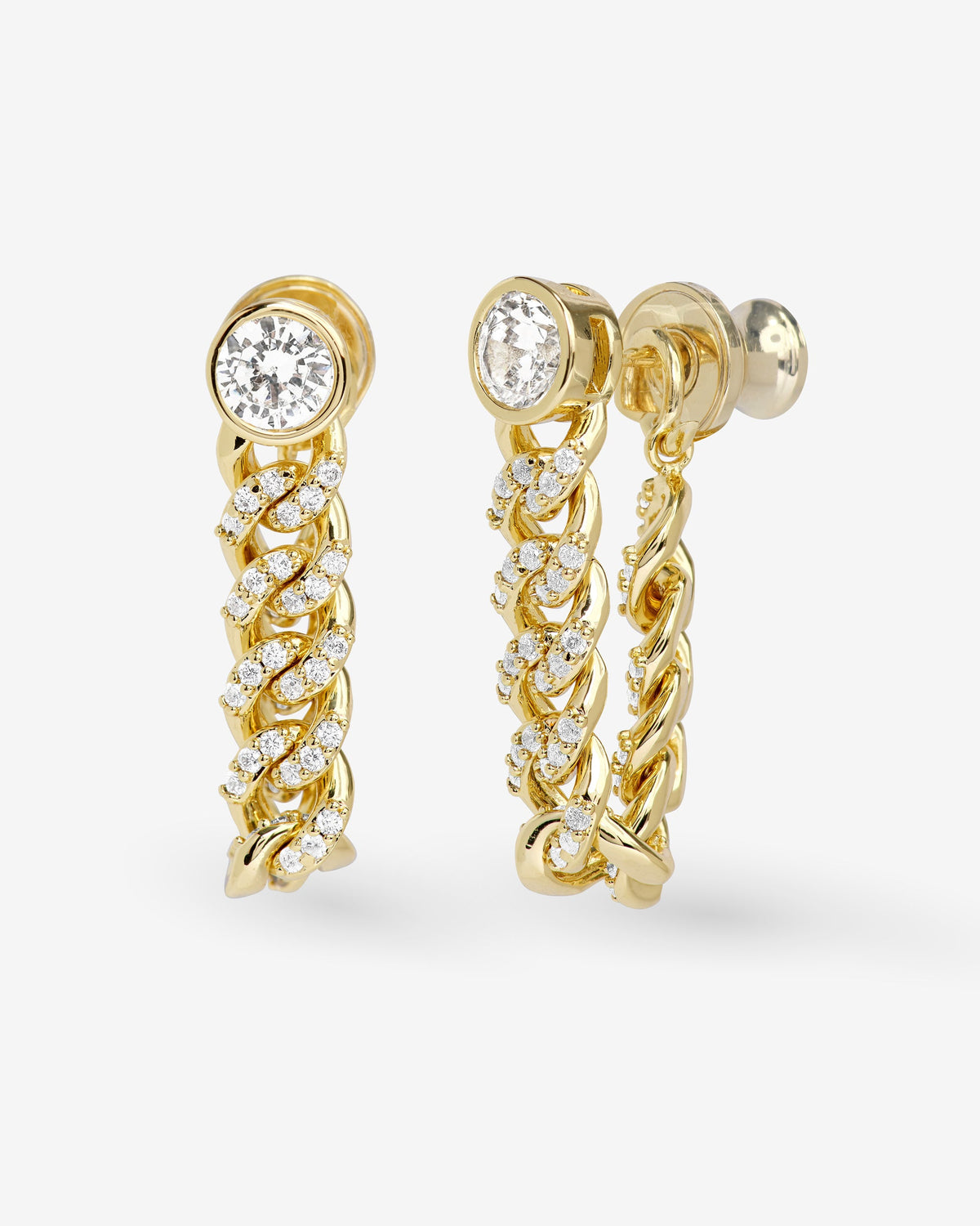 Pavé Julian 5mm Soft Chain Hoops - Gold|White Diamondettes