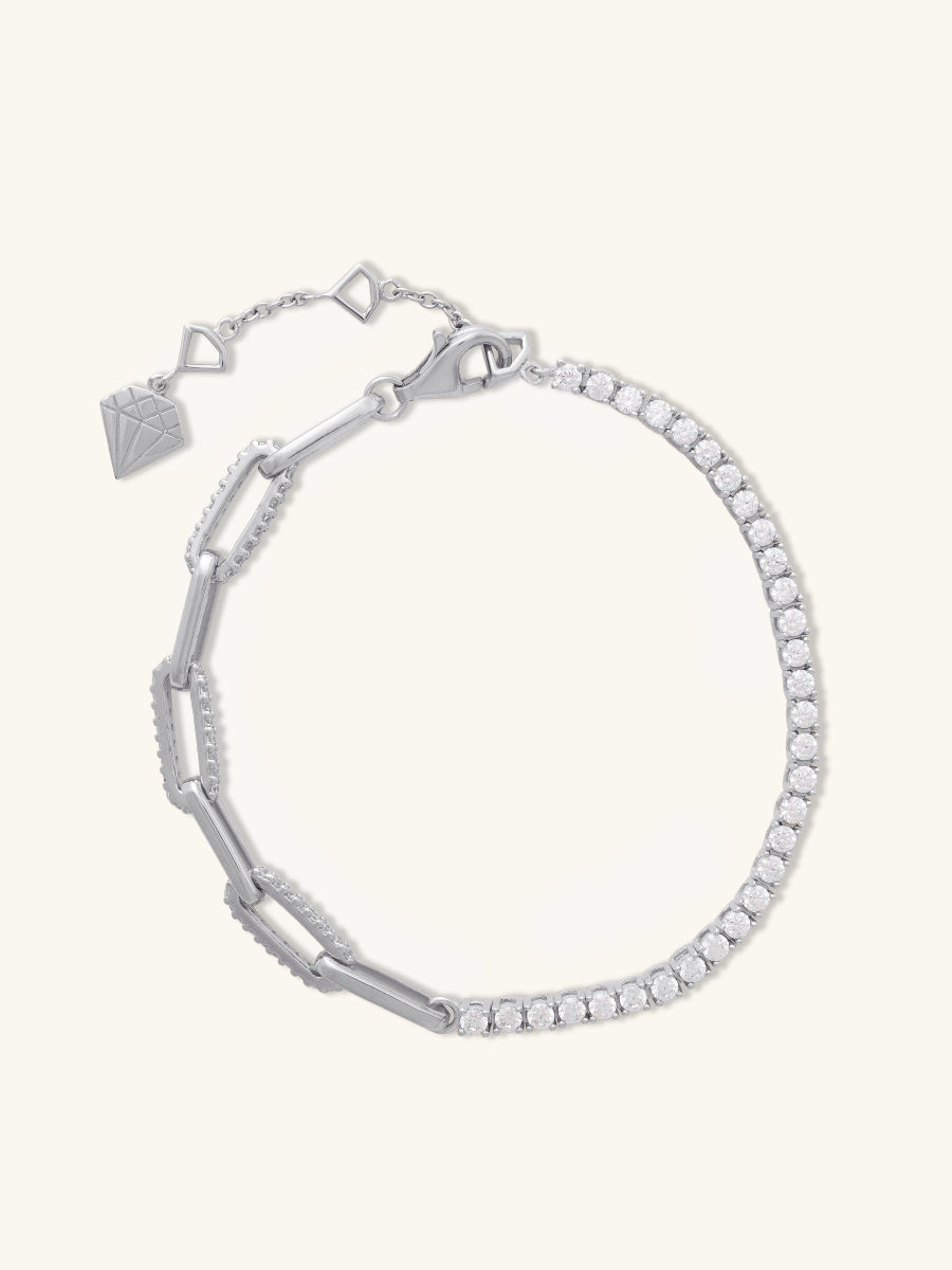 Pave Link Chain 925 Sterling Silver Tennis Bracelet