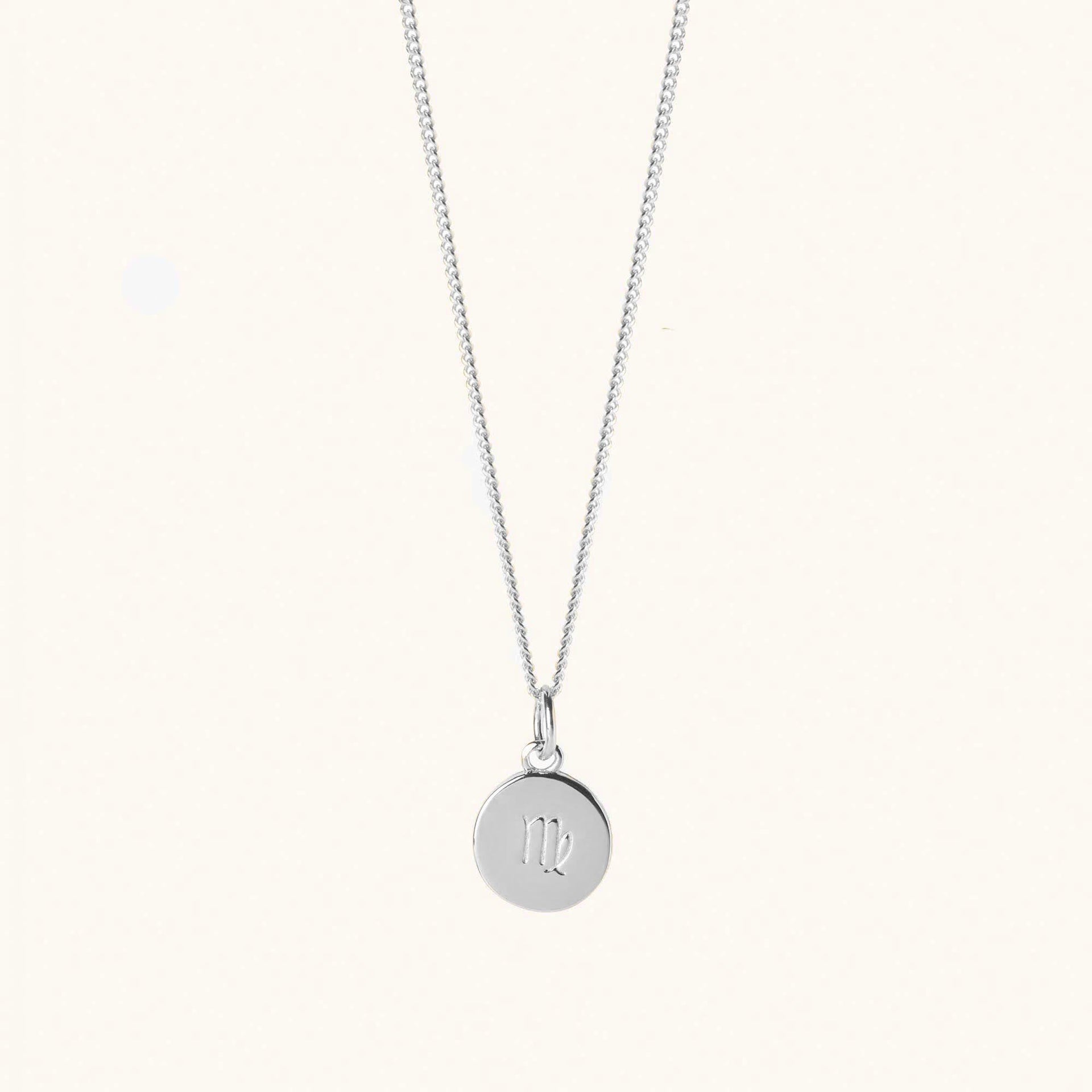 Zodiac Symbol Disc Curb Chain Necklace in Silver