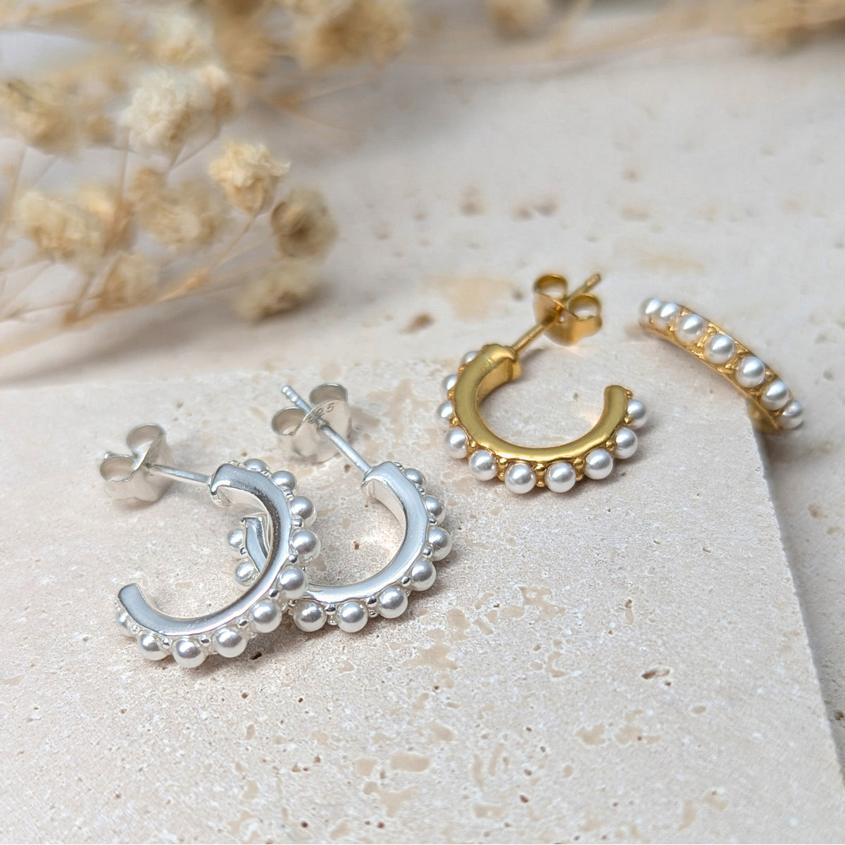 Pearl Huggie Hoop Earrings