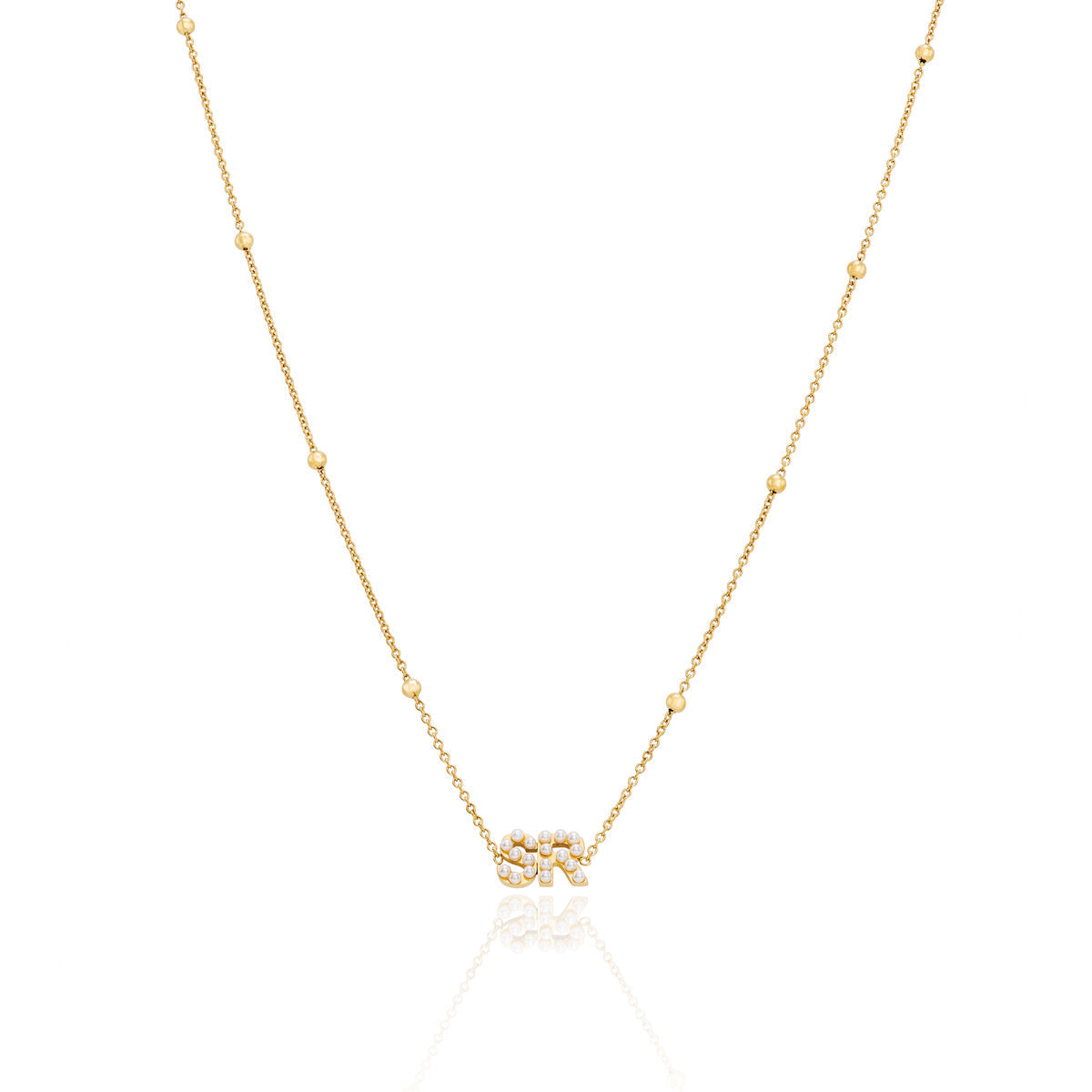 Pearl Initials Sphere Chain Necklace (Gold)