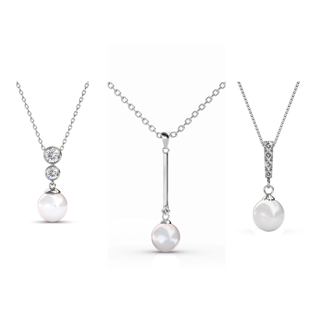 Cate & Chloe Necklace Pack of 3 - Gabrielle, Tatum, Genevieve 18k White Gold Plated Pearl Necklace for Women