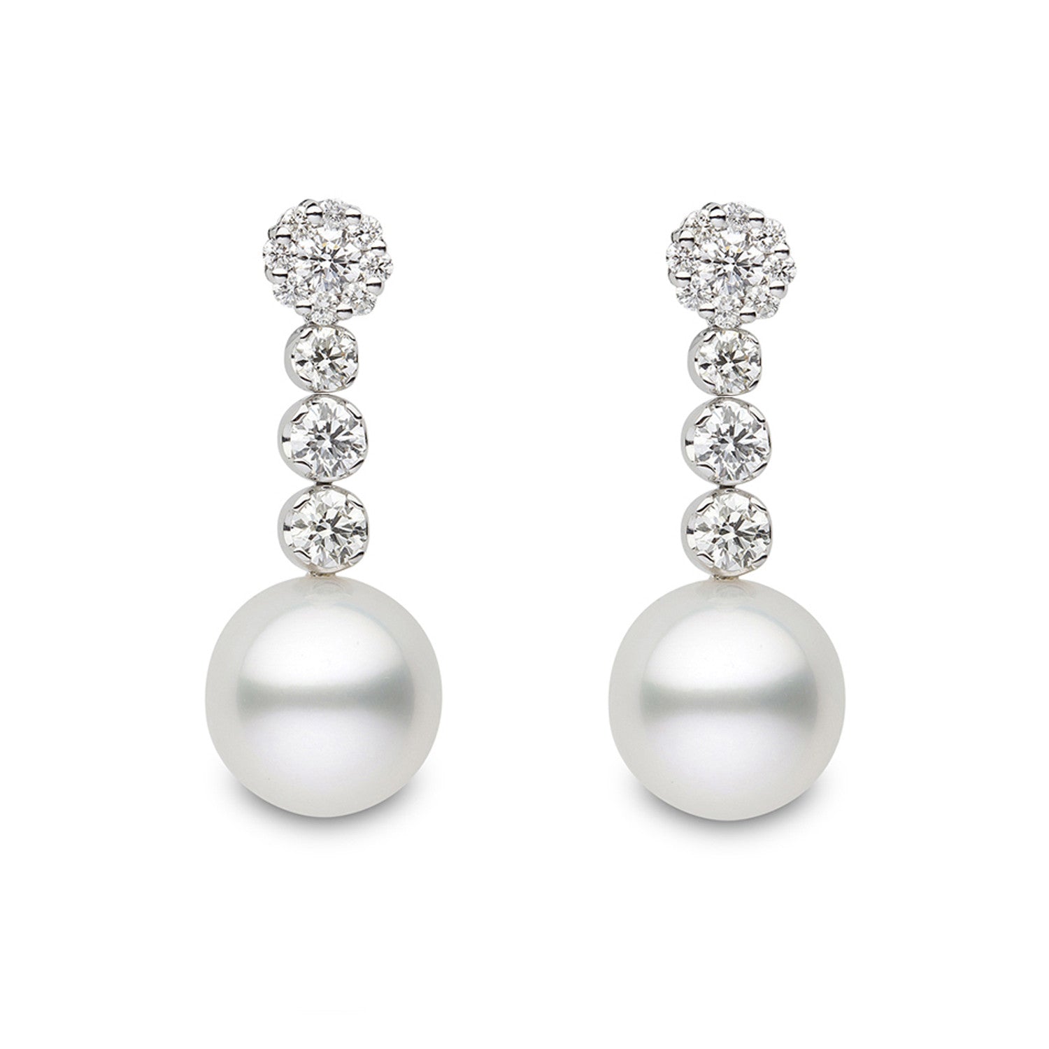 White Gold Pearl & Diamond Drop Earrings