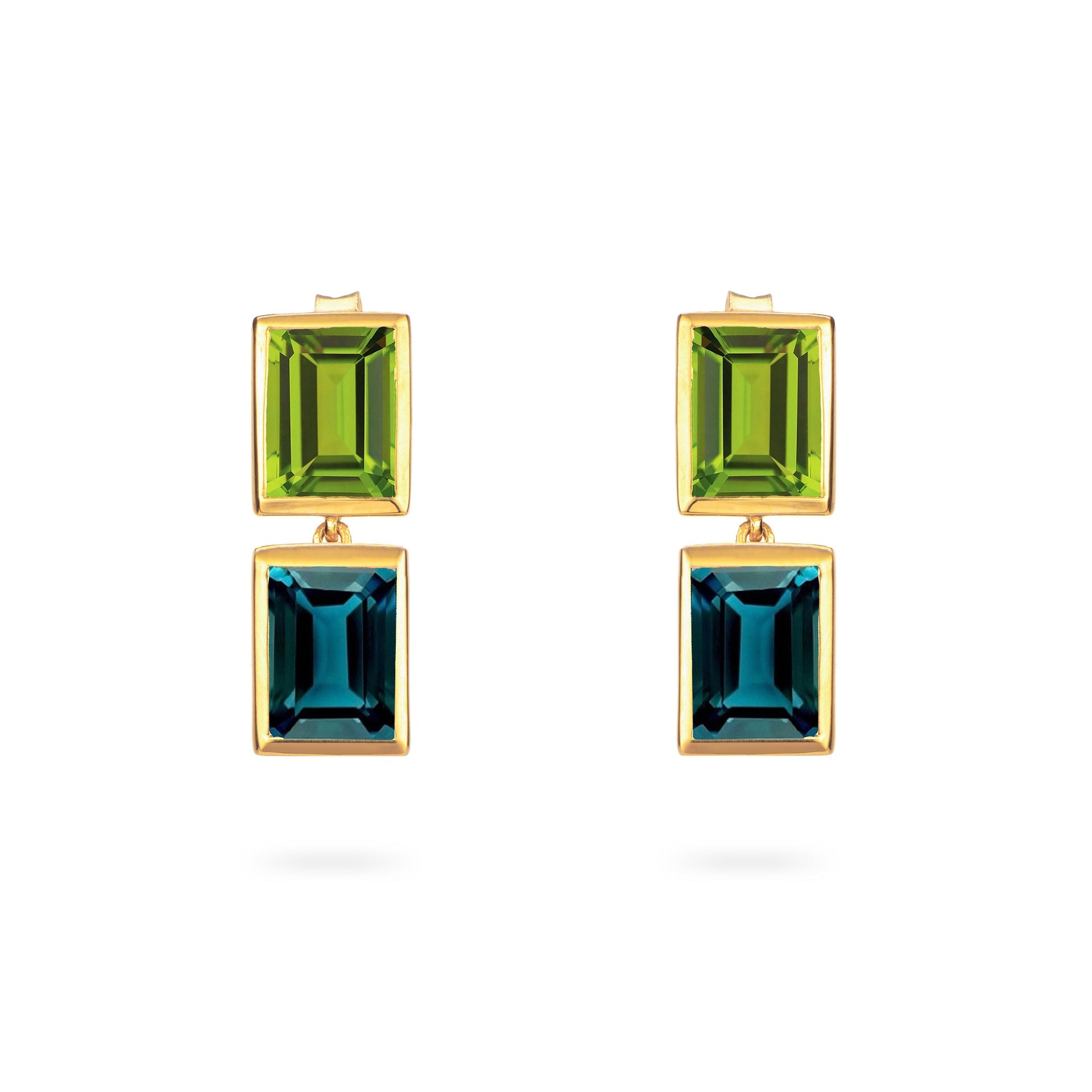 Peridot and Teal Topaz 2 Drop Earrings