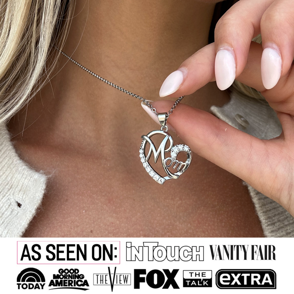 Persephone 18k White Gold Plated Mom Heart Pendant Necklace with Simulated Diamond Crystals