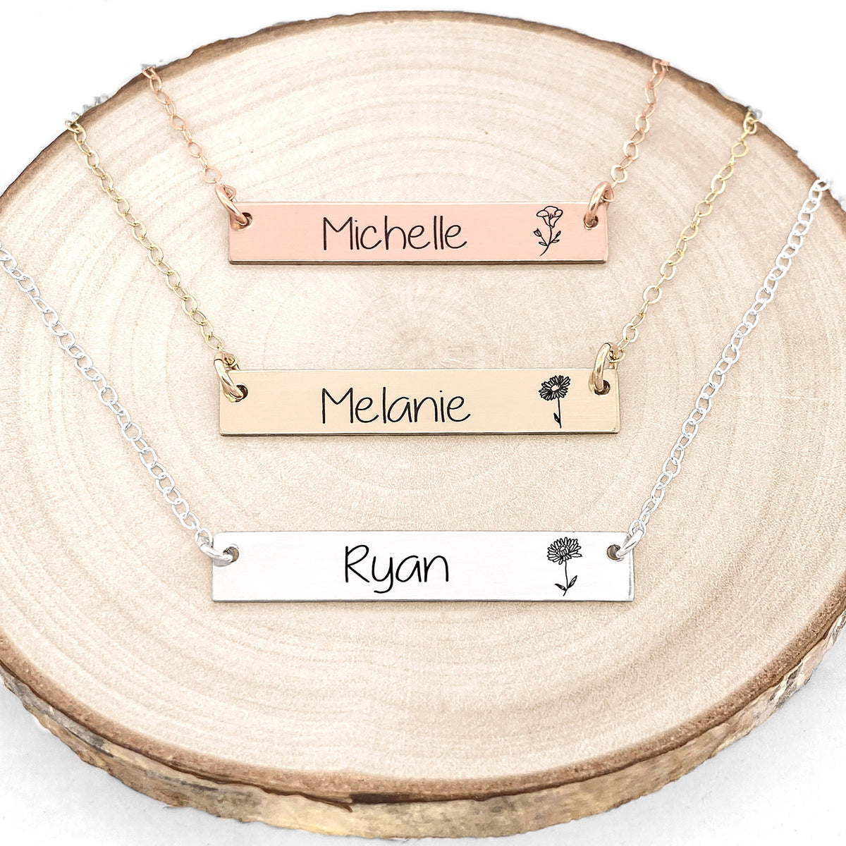 Personalized Birth Flower Bar Necklace