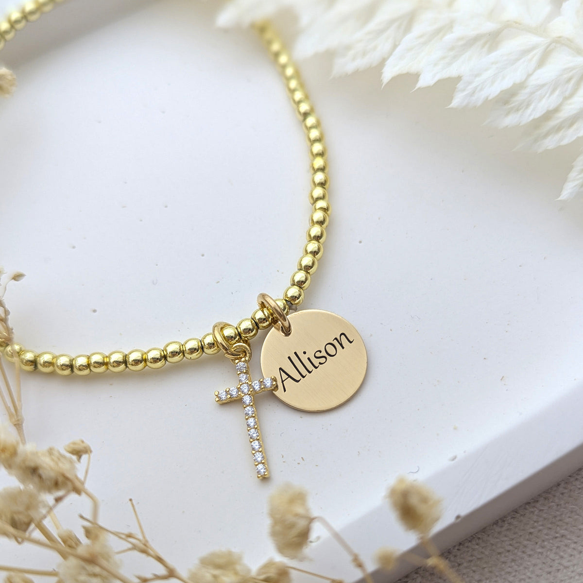 Personalized Gold Cross Bracelet