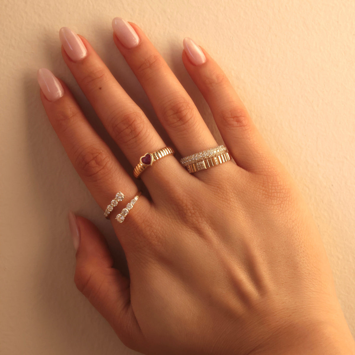 Gold Ruby Heart Fluted Ring