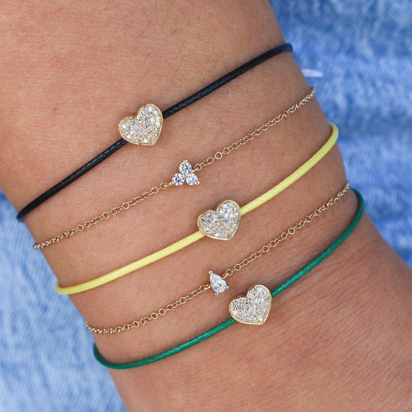 Gold Diamond Heart Cord Bracelet