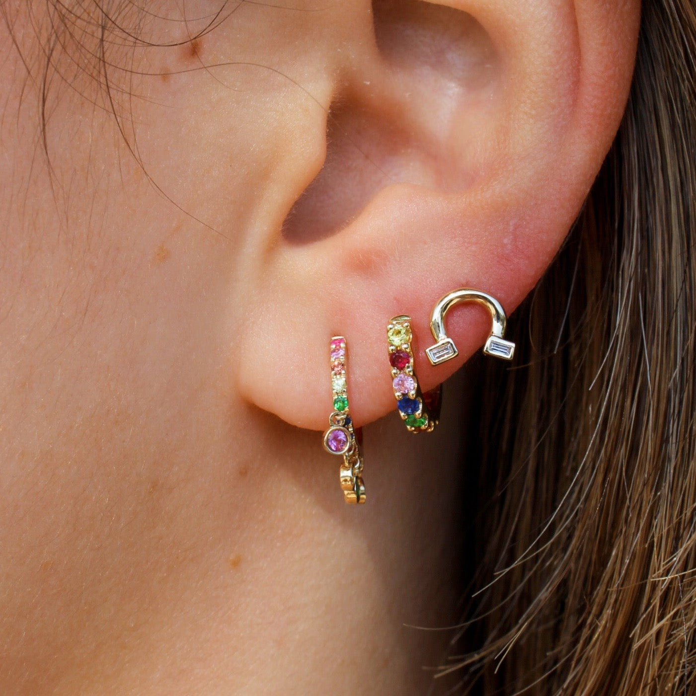 Gold Multi Sapphire Hoop Earrings