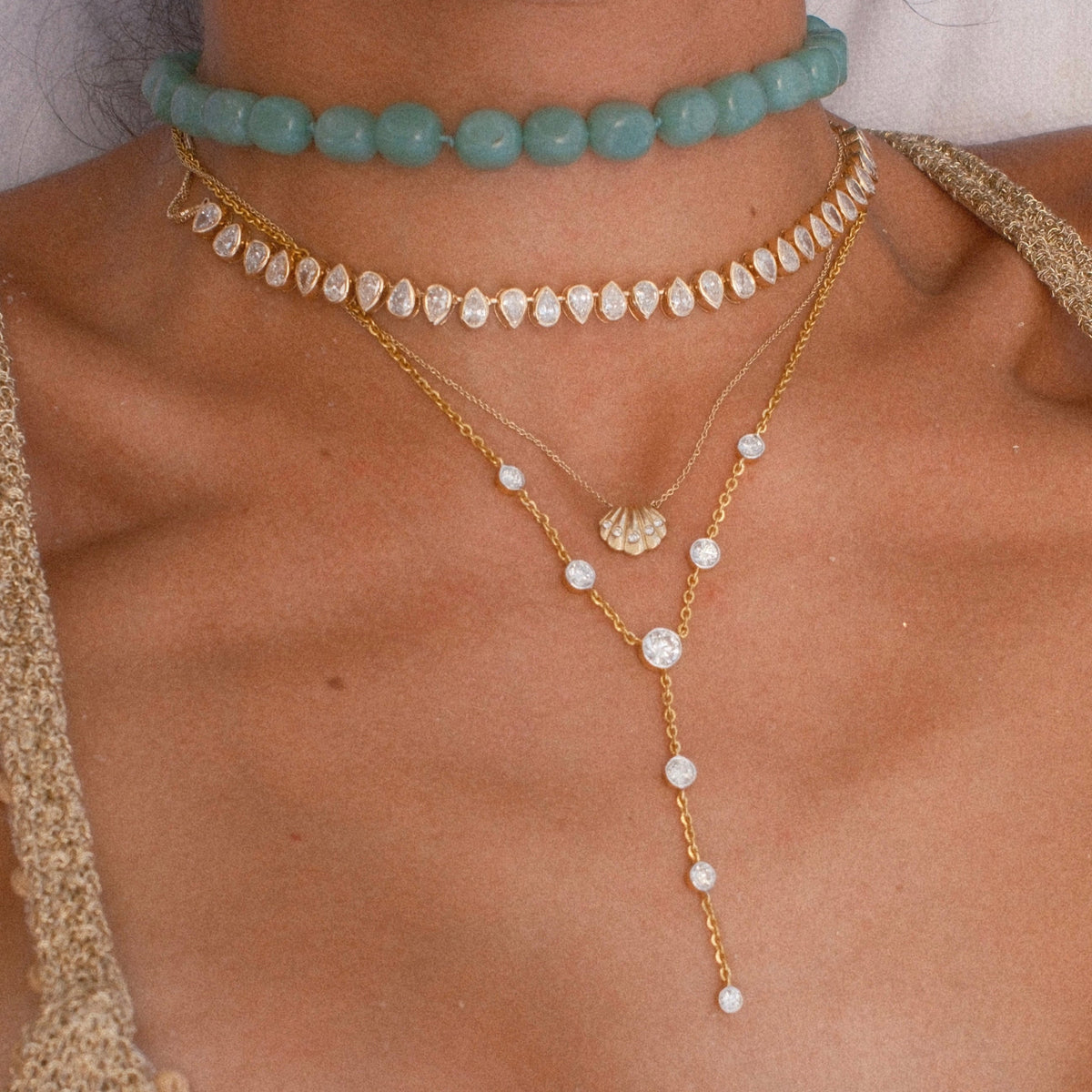 Gold Half Lab Diamond Pear Bezel Necklace