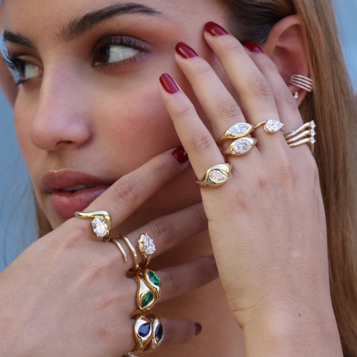 Gold Lab Grown Marquise Signet Pinky Ring