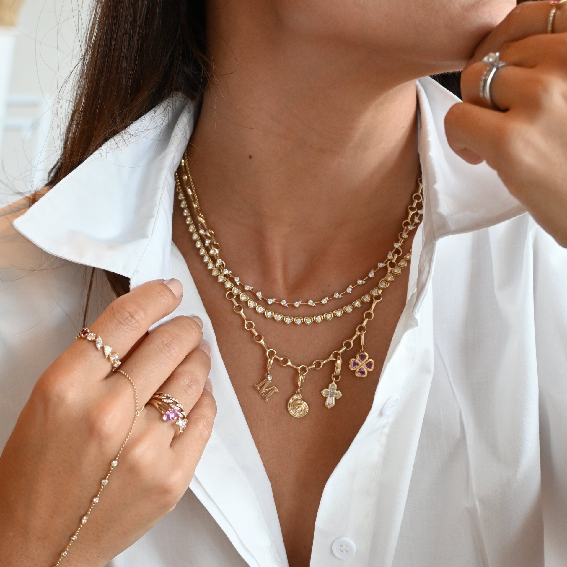 Gold Multi Ring Chain Necklace
