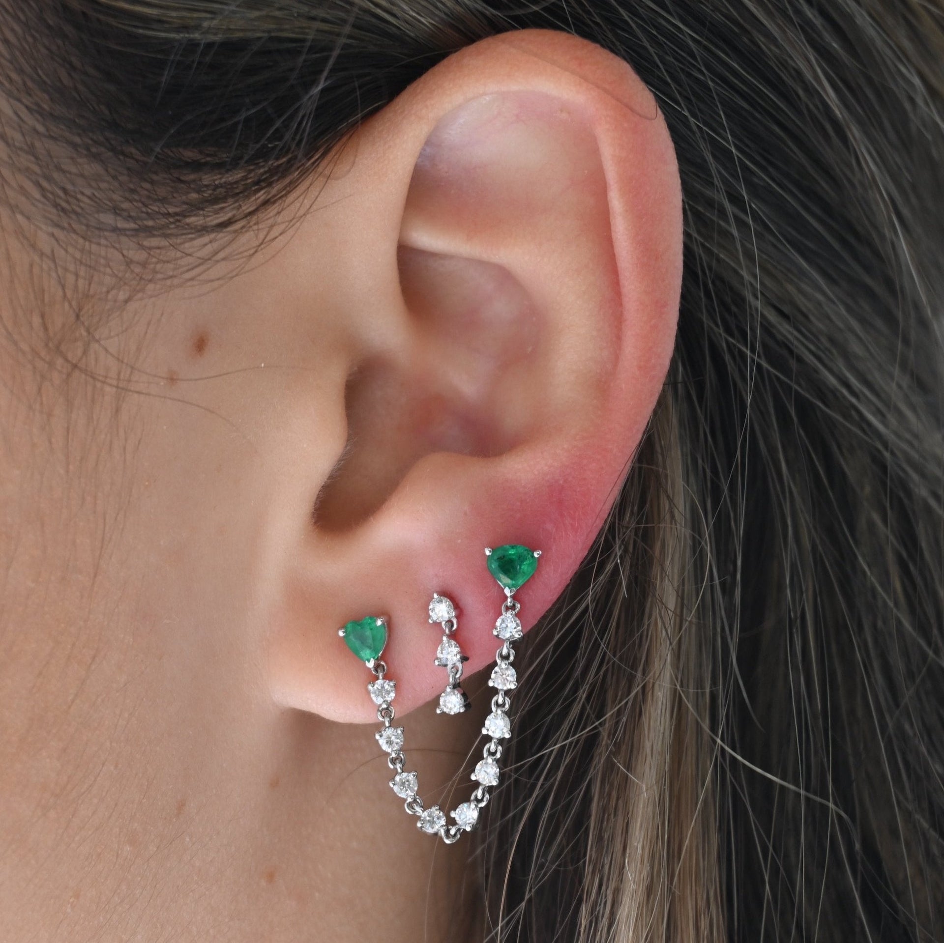 Gold Triple Mini Diamond Drop Earring