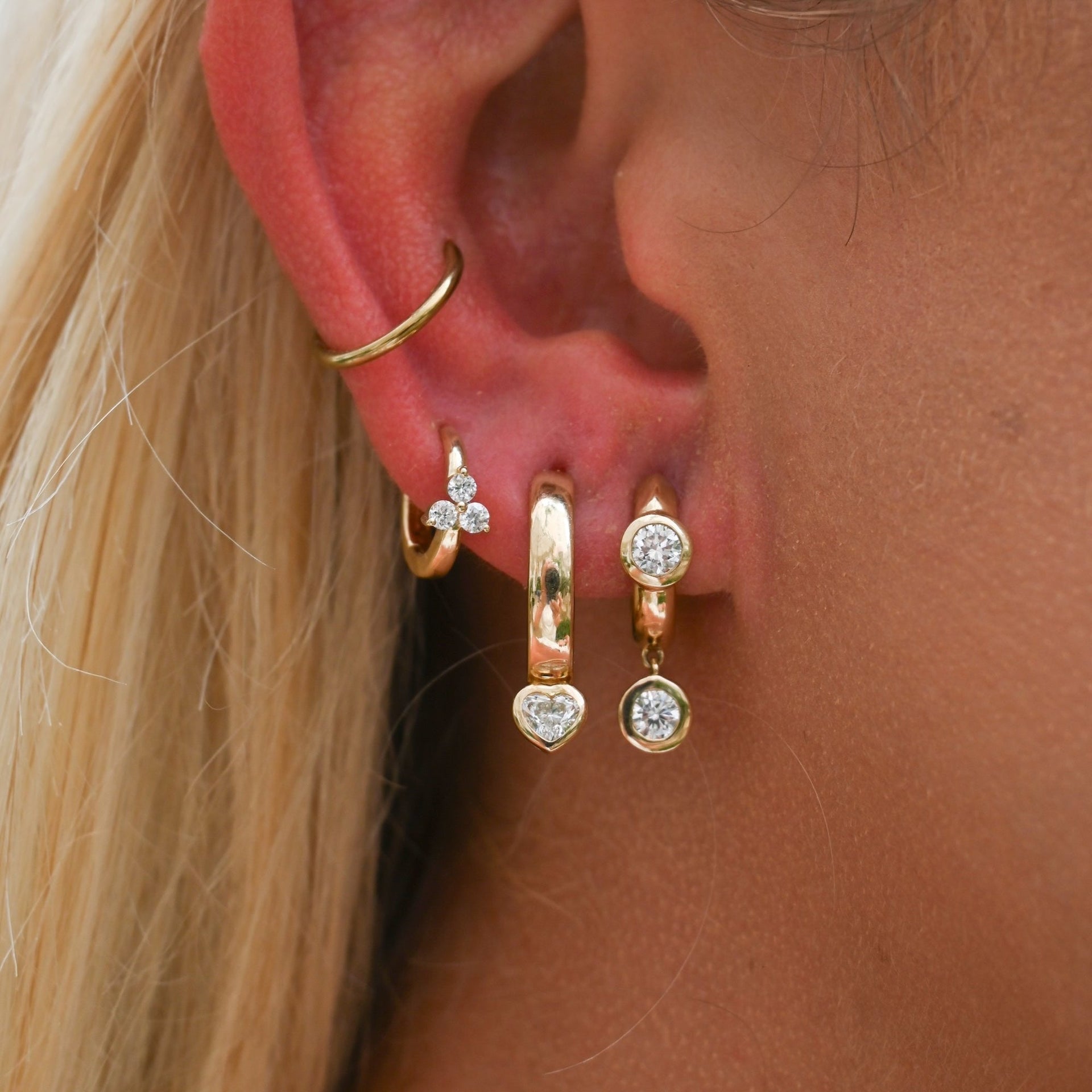 Gold Double Diamond Bezel Hoop Earrings