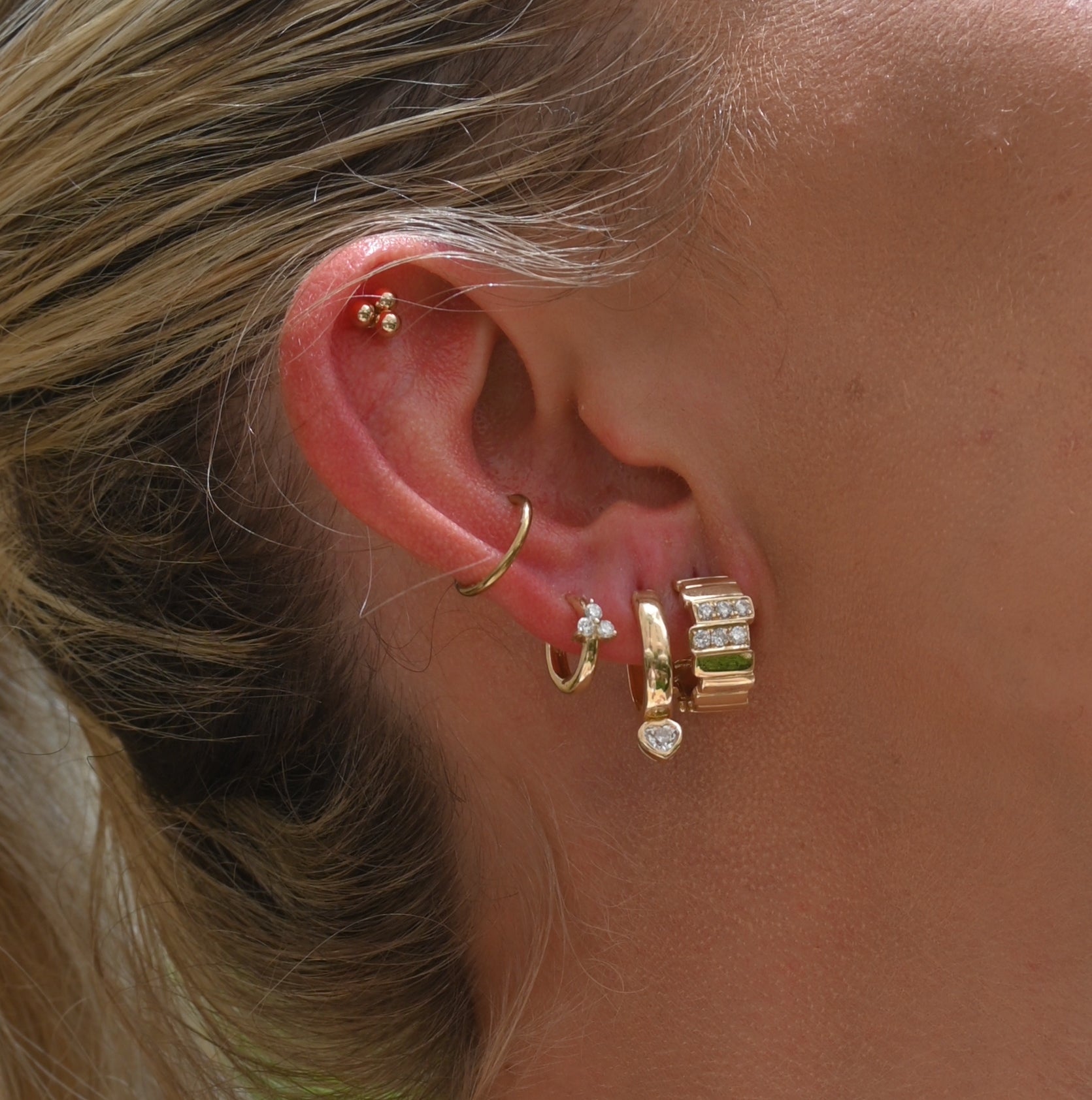 Gold Diamond Heart Bezel Hoops