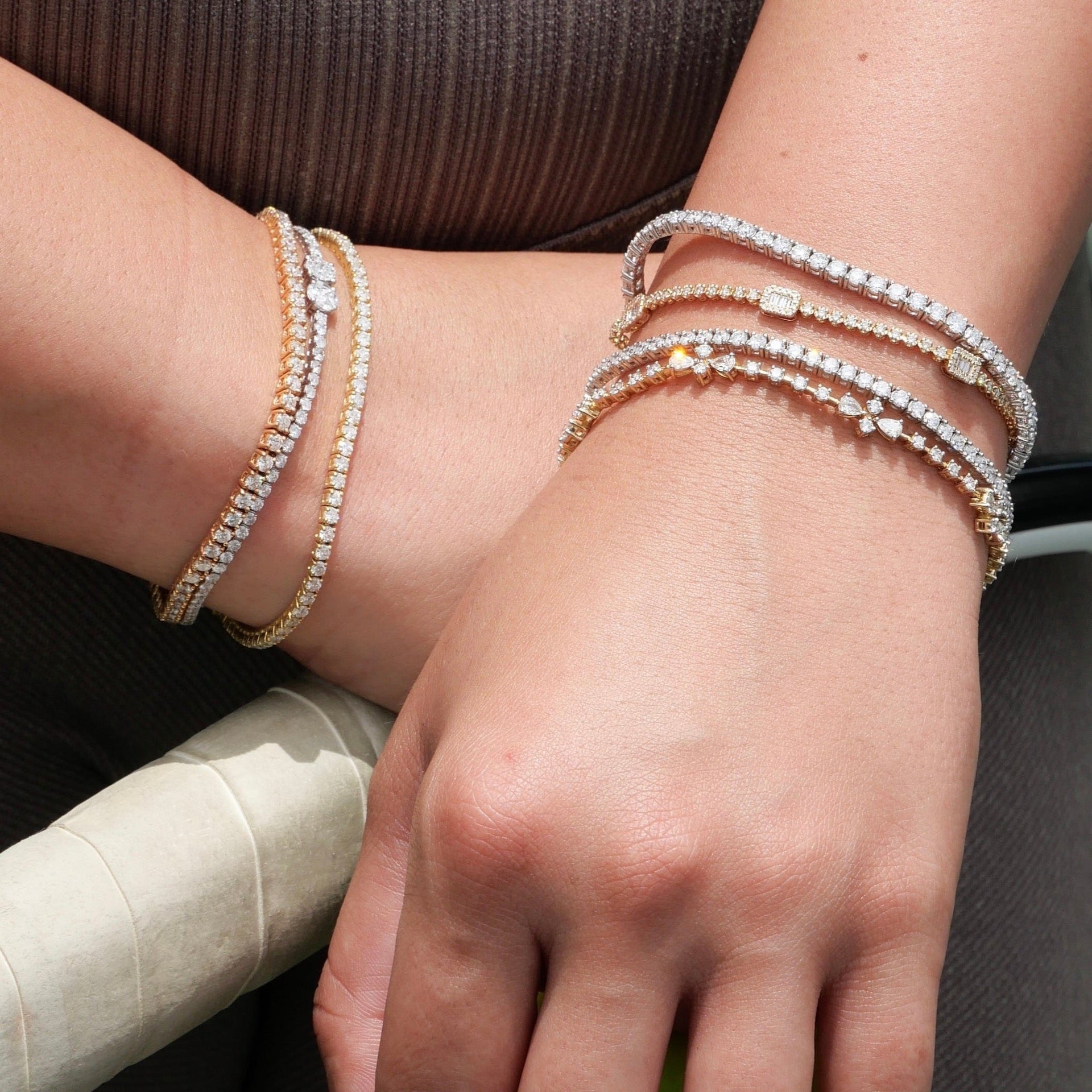 Gold Diamond Pear Clover Tennis Bracelet