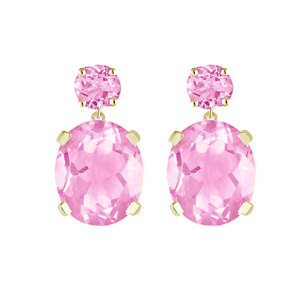 Yellow Gold Pink Topaz Drop Earrings