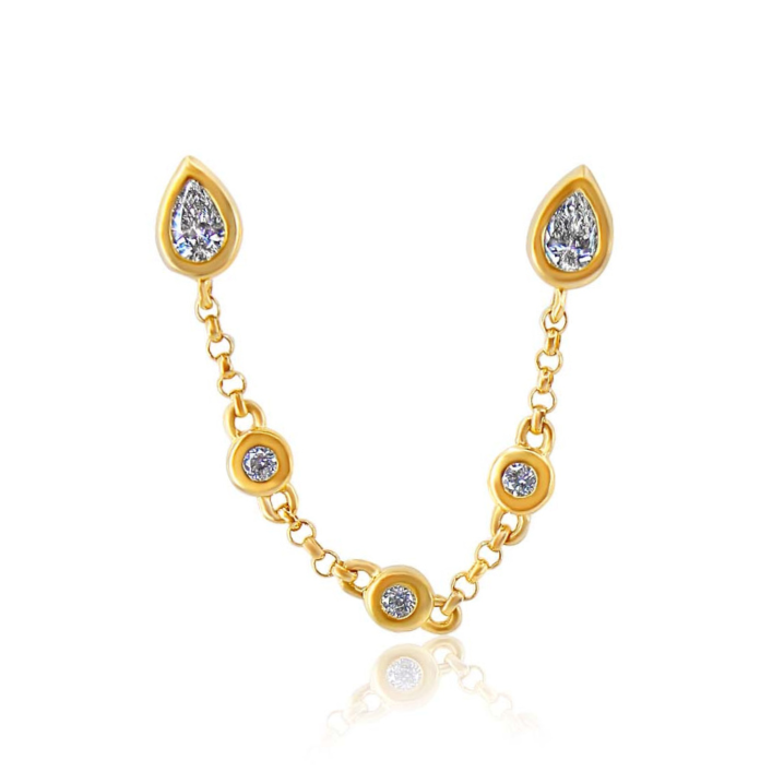 Gold Diamond Pear Bezel Connecting Earring