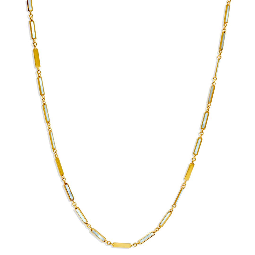 Gold Mother of Pearl Double Link Rectangle Necklace