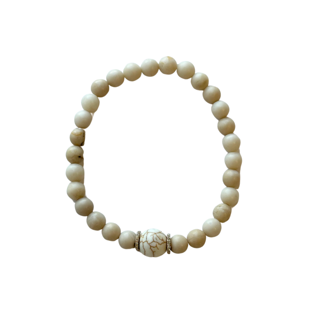 Gold Diamond Large Bone Beaded Bracelet