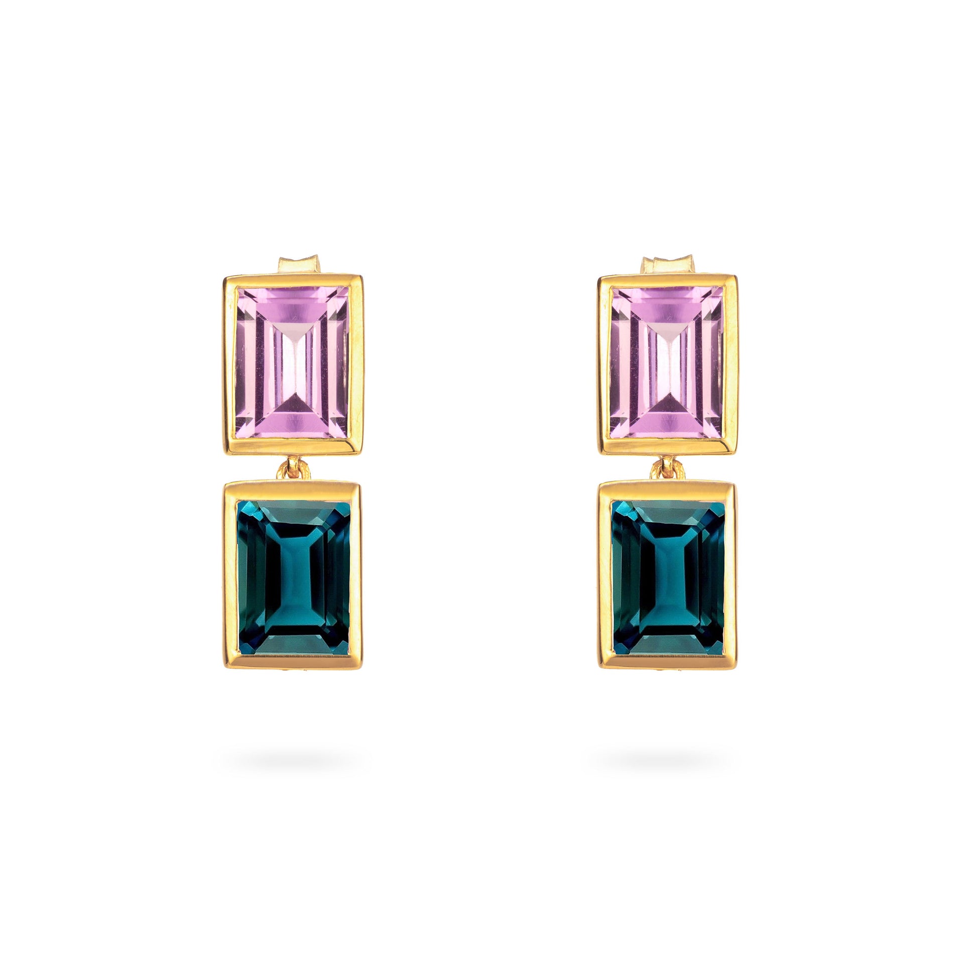 Purple Amethyst and Teal Topaz 2 Drop Earrings