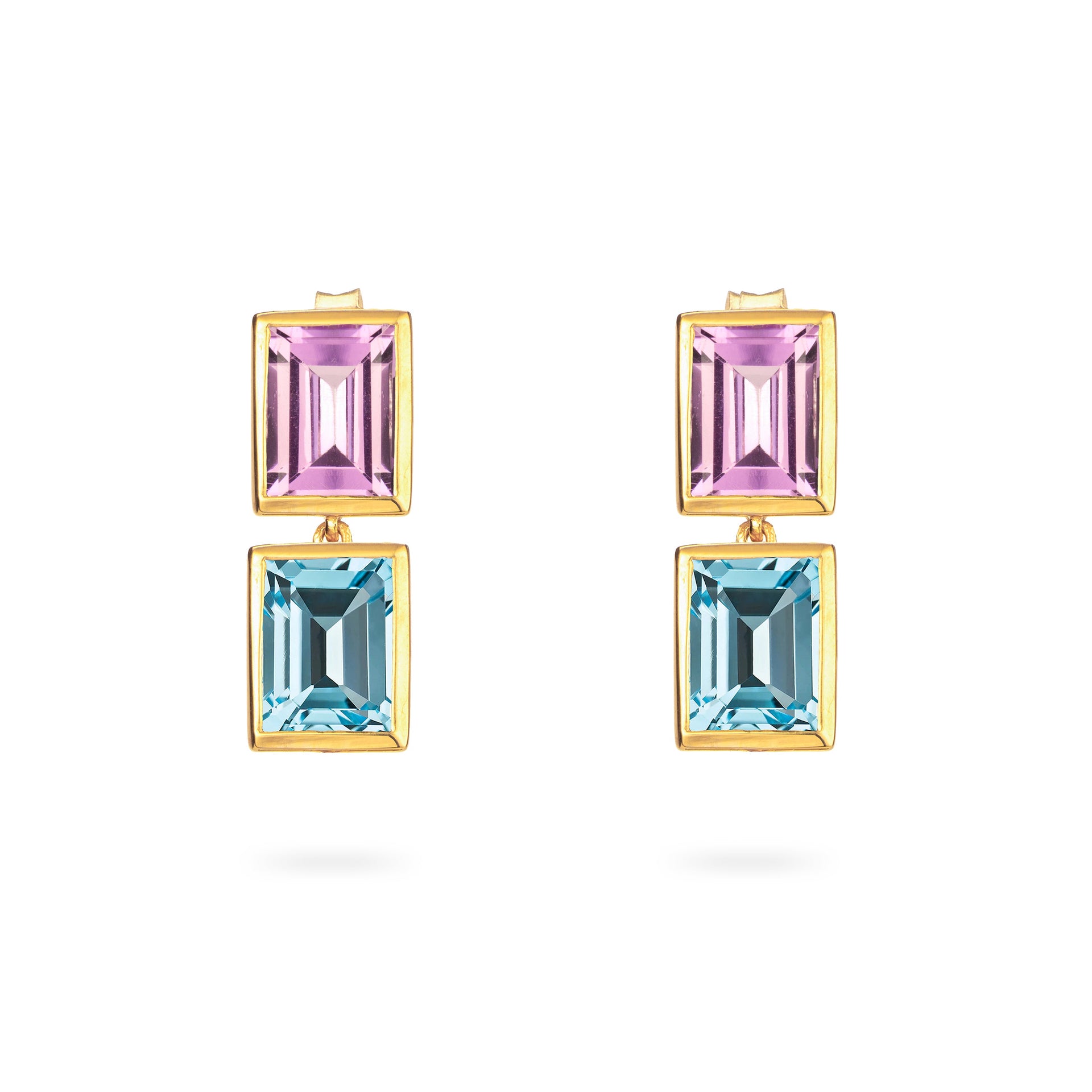 Purple Amethyst and Sky Blue Topaz 2 Drop Earrings