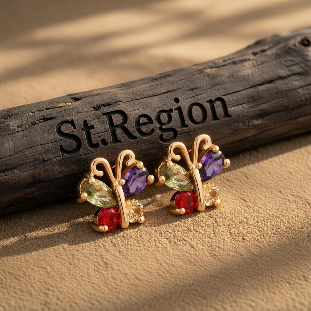 Green Crystal & Cubic Zirconia 18K Gold-Plated Butterfly Stud Earrings