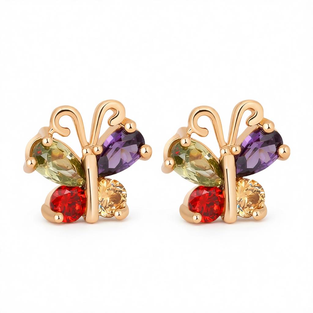 Green Crystal & Cubic Zirconia 18K Gold-Plated Butterfly Stud Earrings