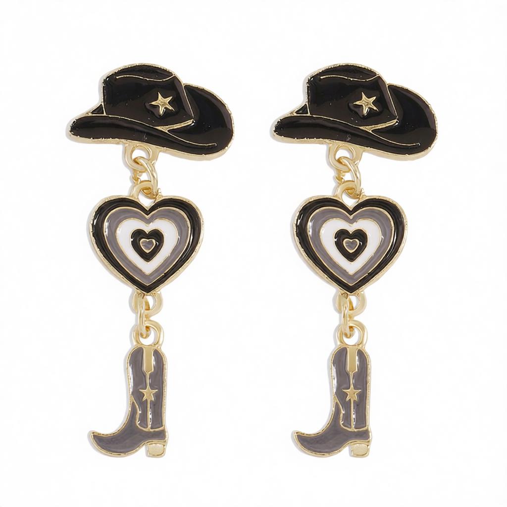 Black Enamel & 18K Gold-Plated Cowgirl Heart Drop Earrings