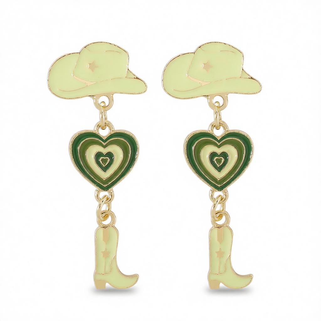 Green Enamel & 18K Gold-Plated Cowgirl Heart Drop Earrings