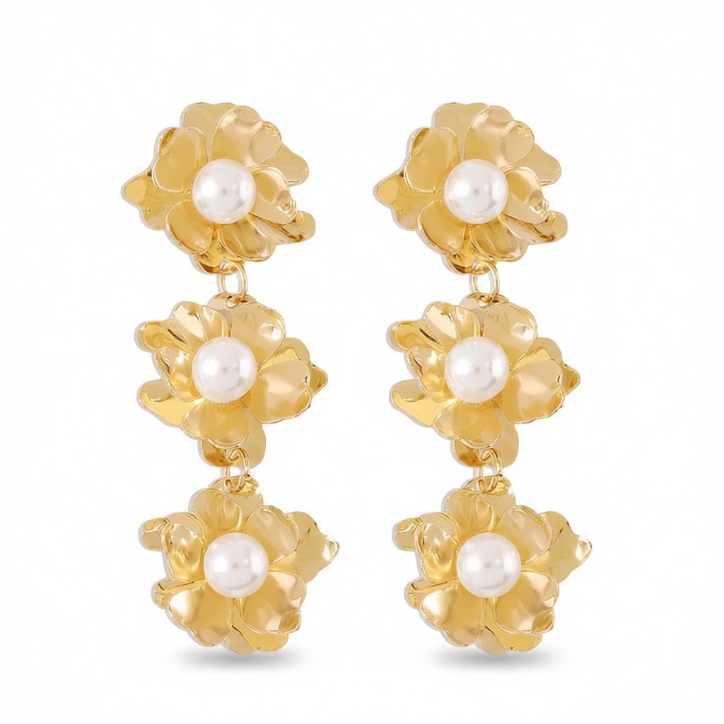 Pearl & 18K Gold-Plated Flower Drop Earrings