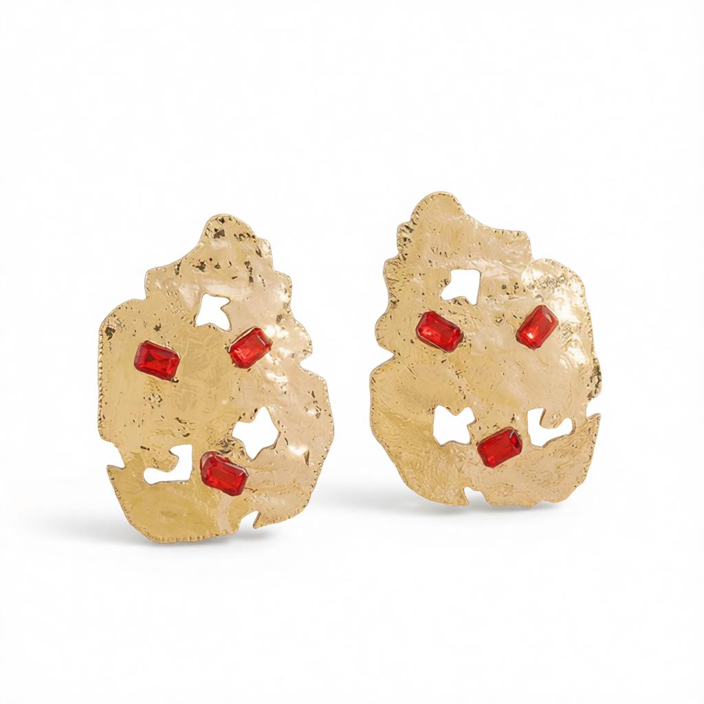 Red Crystal & 18K Gold-Plated Abstract Stud Earrings