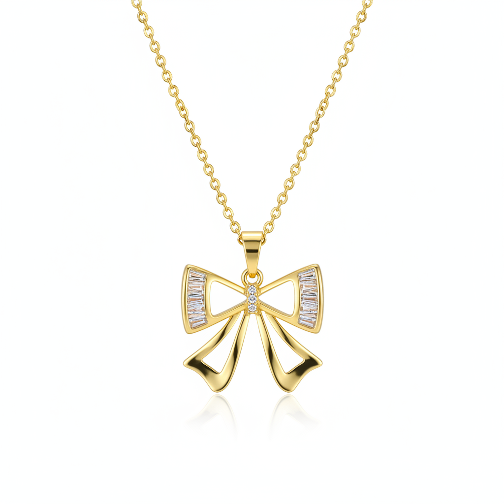 Crystal & Cubic Zirconia 18K Gold-Plated Bow Pendant Necklace