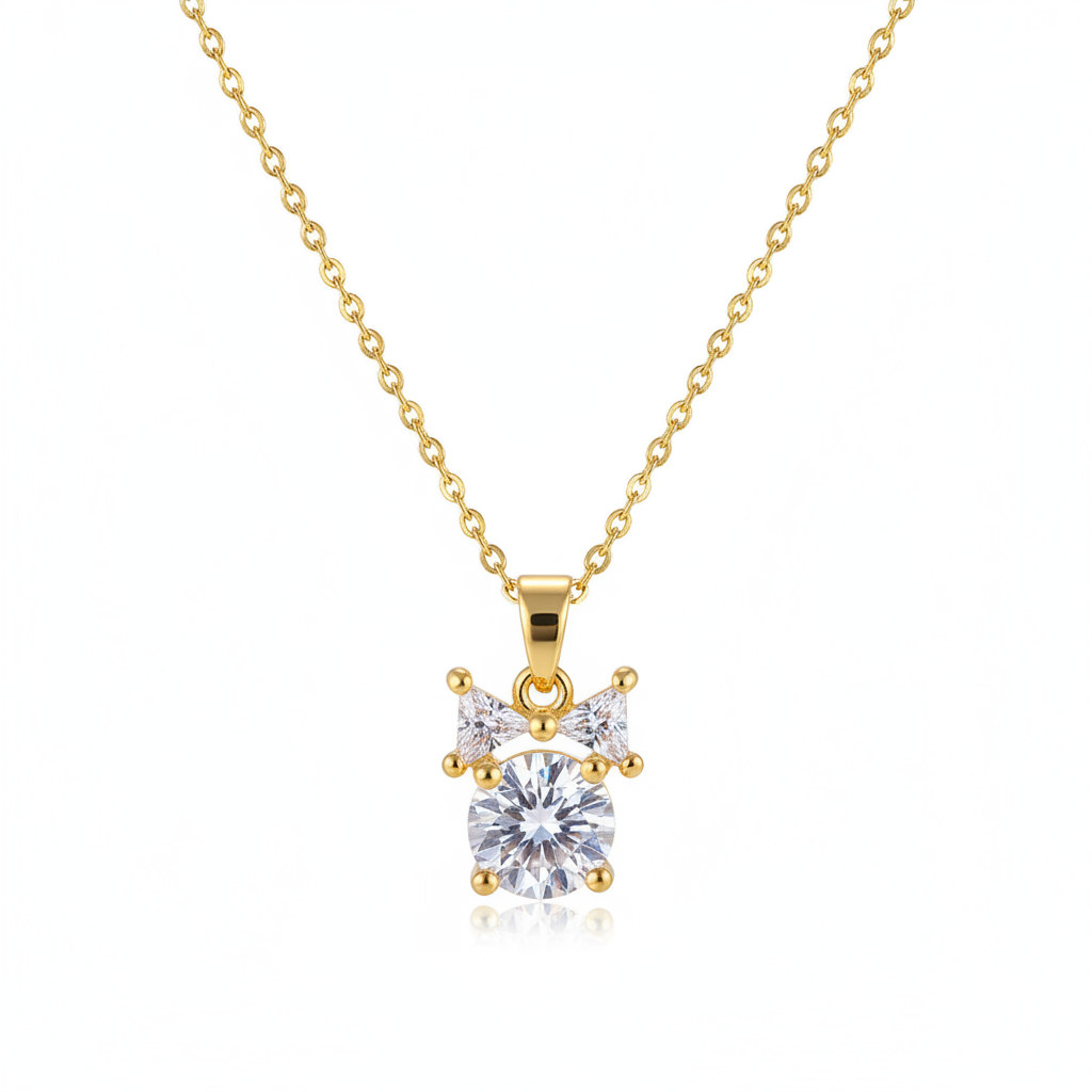 Clear Crystal & 18K Gold-Plated Bow Pendant Necklace