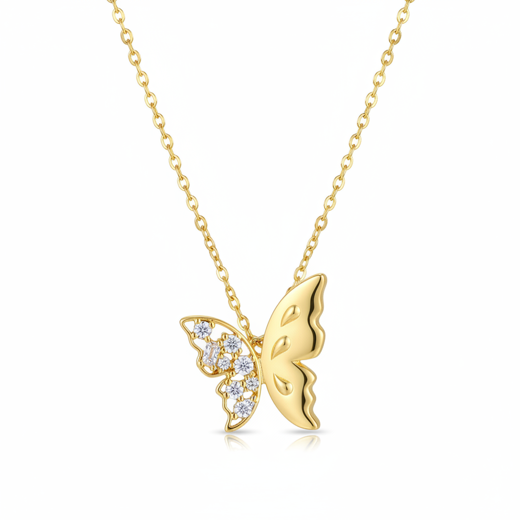 Clear Cubic Zirconia & 18K Gold-Plated Butterfly Pendant Necklace
