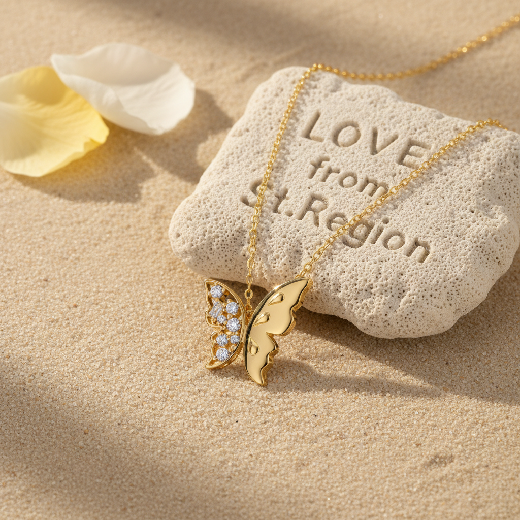 Clear Cubic Zirconia & 18K Gold-Plated Butterfly Pendant Necklace